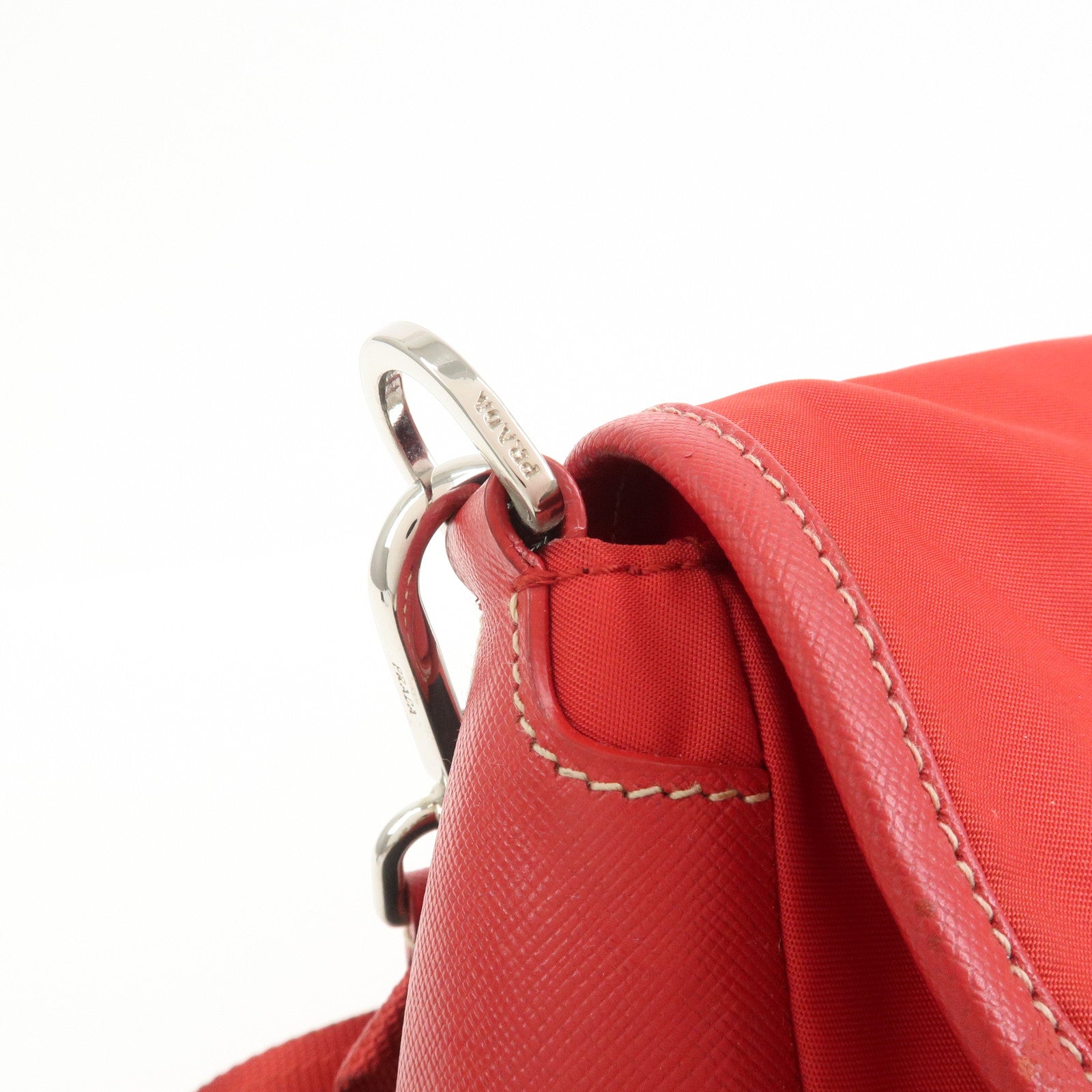PRADA Triangle Logo Nylon Saffiano Leather Shoulder Bag Red BT0436