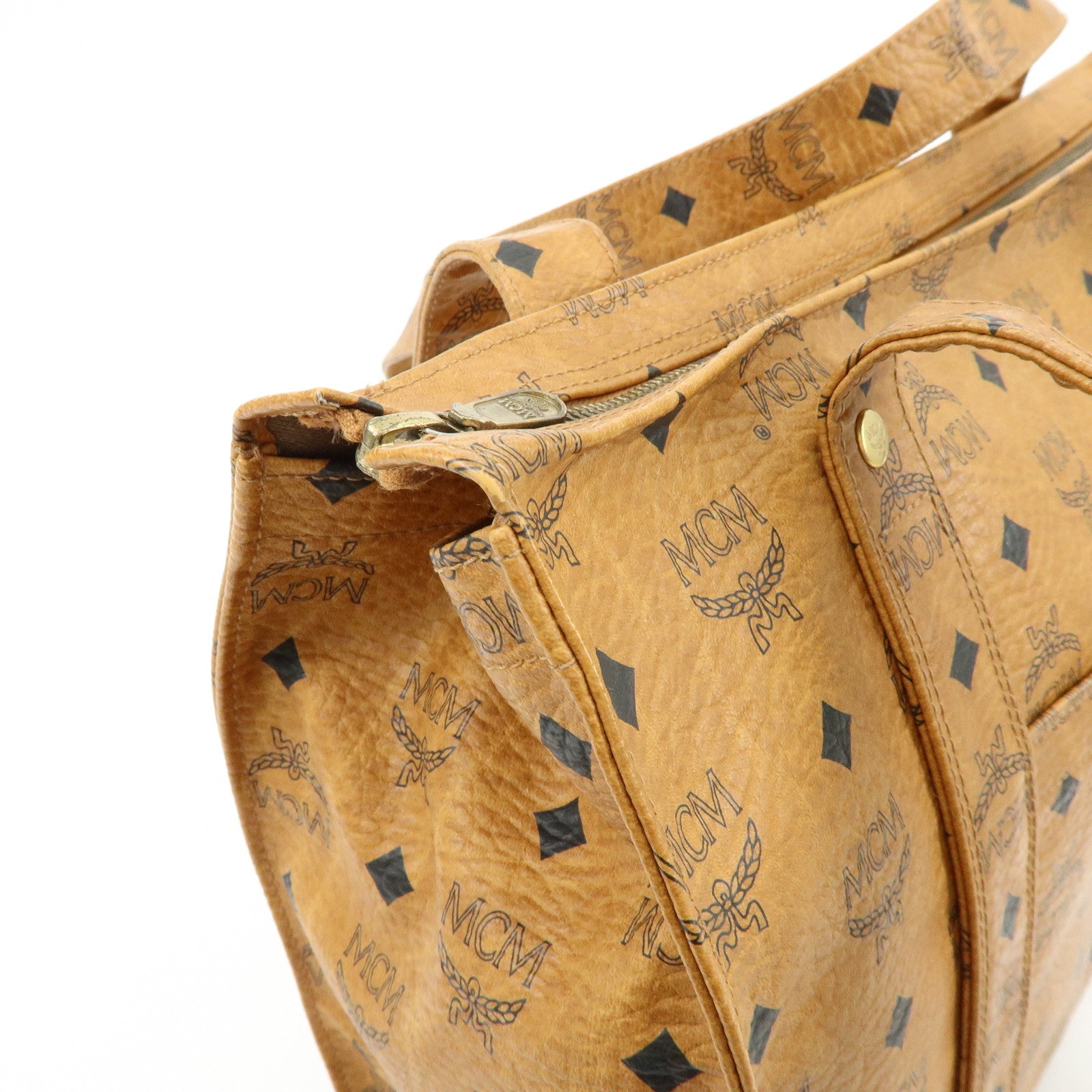 MCM Visetos PVC Tote Bag Shoulder Bag Hand Bag Cognac Brown