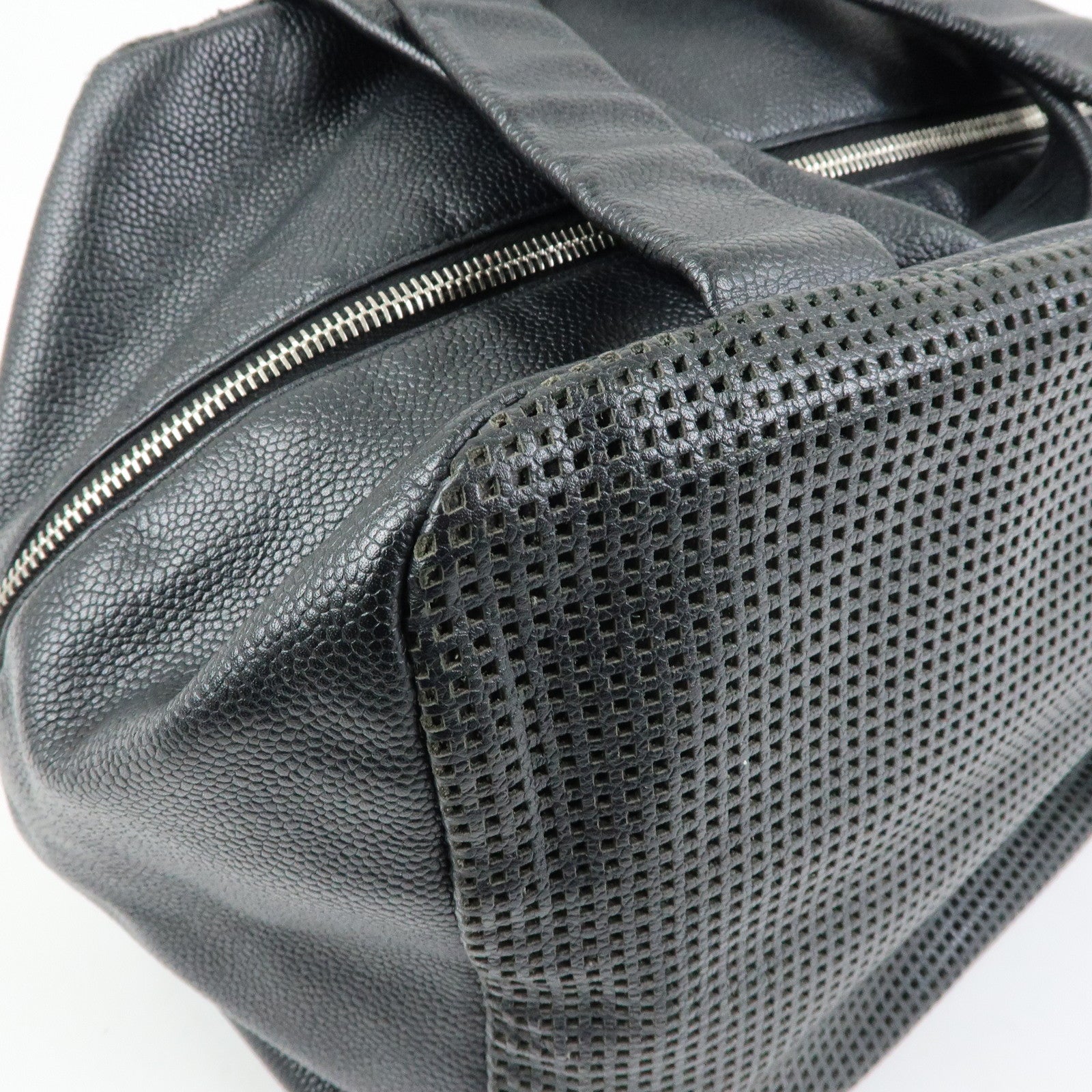 CHANEL COCO Mark Caviarskin Punching Boston Bag Hand Bag Black