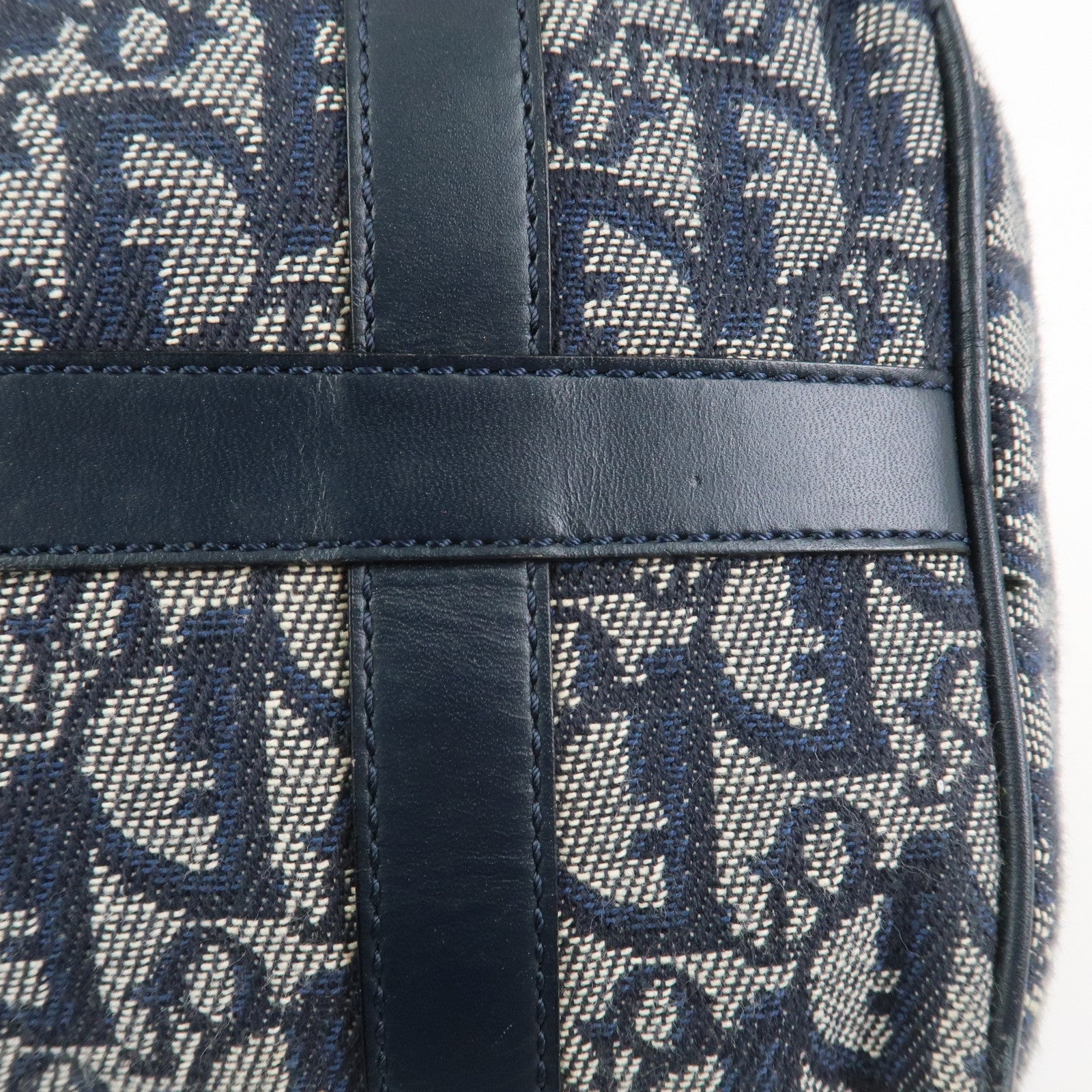 Christian Dior Trotter Jacquard Canvas Leather Boston Bag Navy