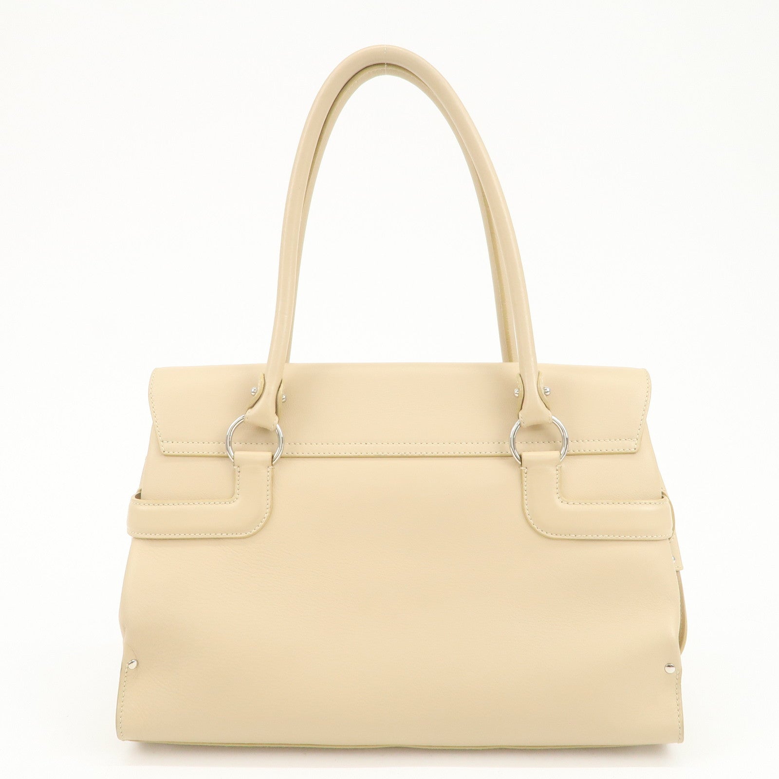 Ferragamo Gancini Logo Leather Shoulder Bag Hand Bag Beige