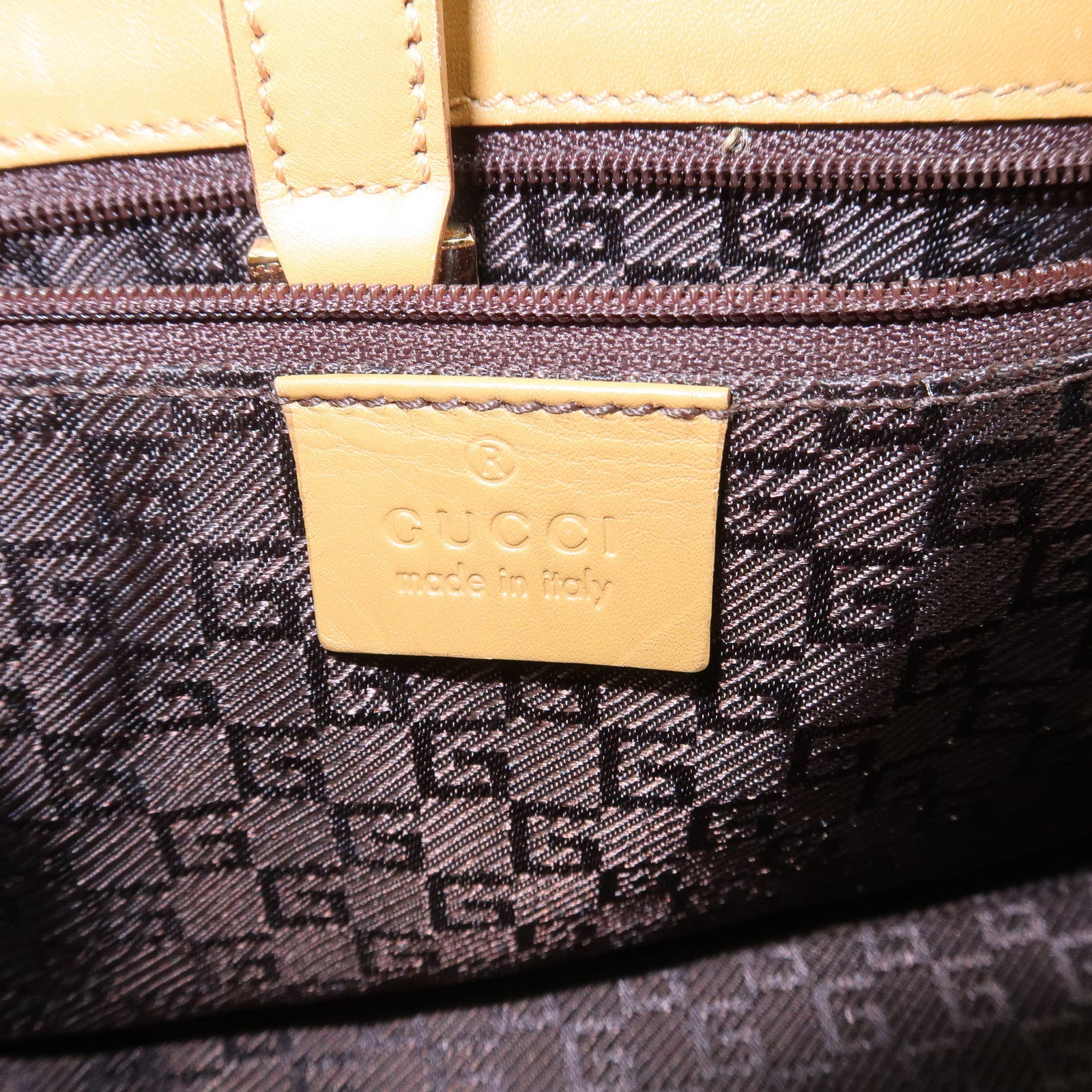 GUCCI Jackie Logo Suede Leather Shoulder Bag Light Brown 002・1068