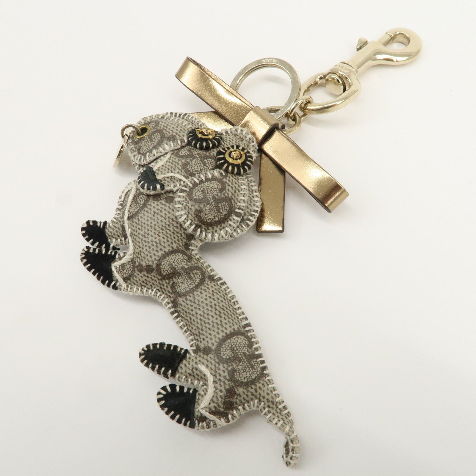 GUCCI Gucciori GG Supreme Dog Bag Charm Beige Black Gold
