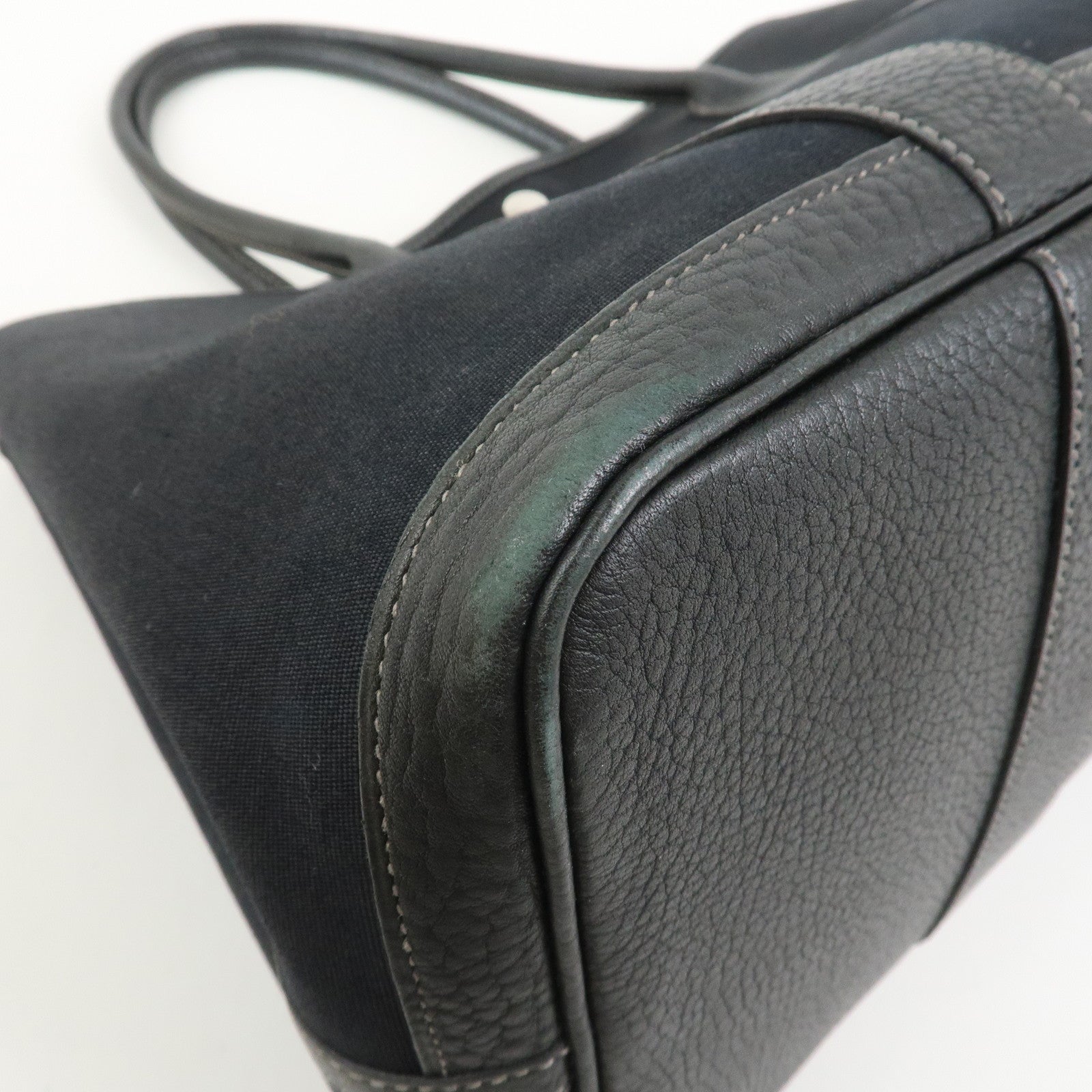 HERMES Garden Party PM Canvas Leather □K Stamped Tote Bag Black