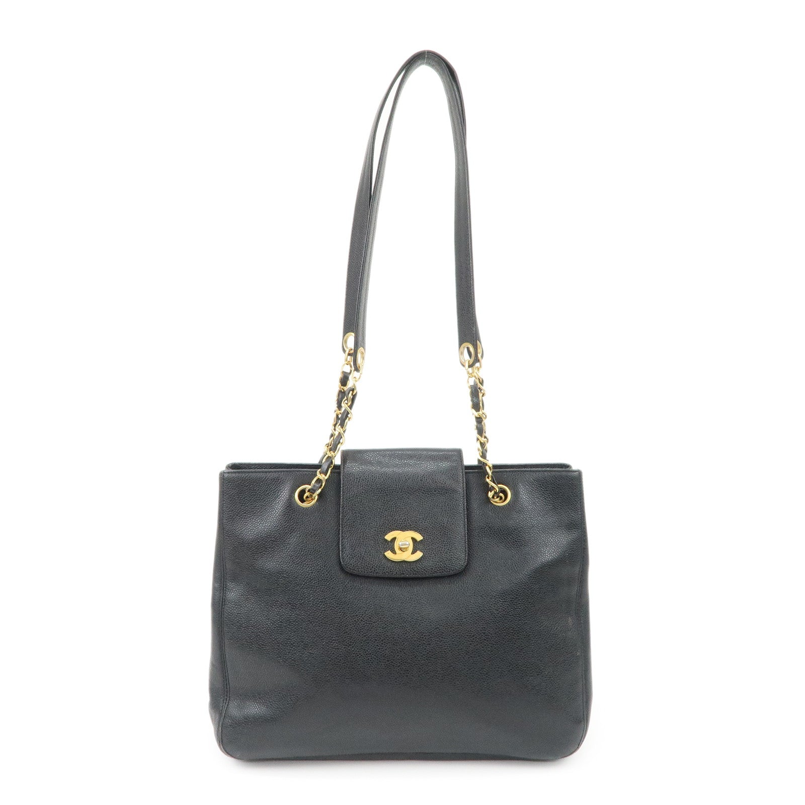 CHANEL Caviarskin Chain Tote Bag Shoulder Bag Black