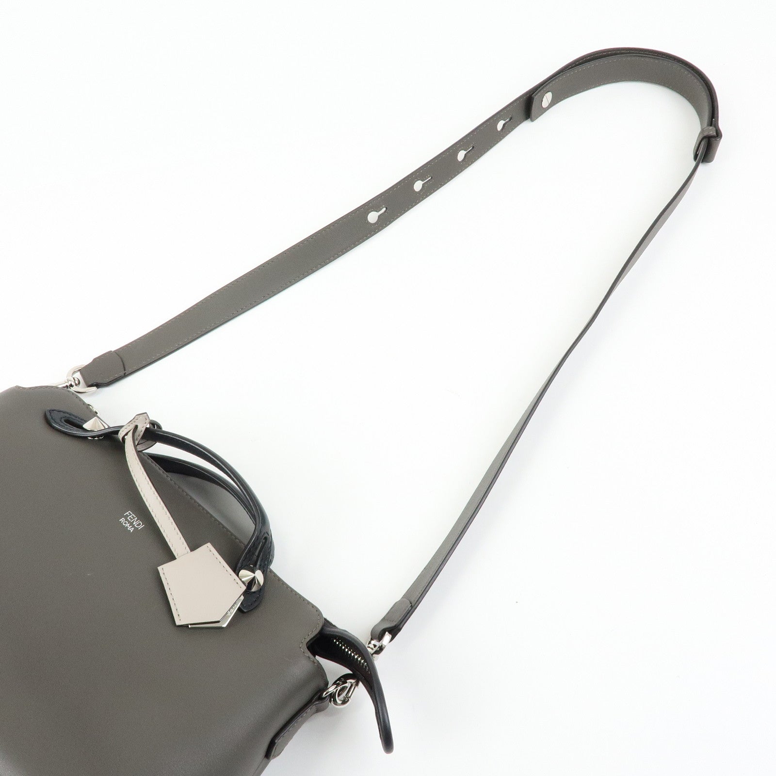 FENDI By The Way Medium Leather 2Way Bag Hand Bag Gray 8BL146