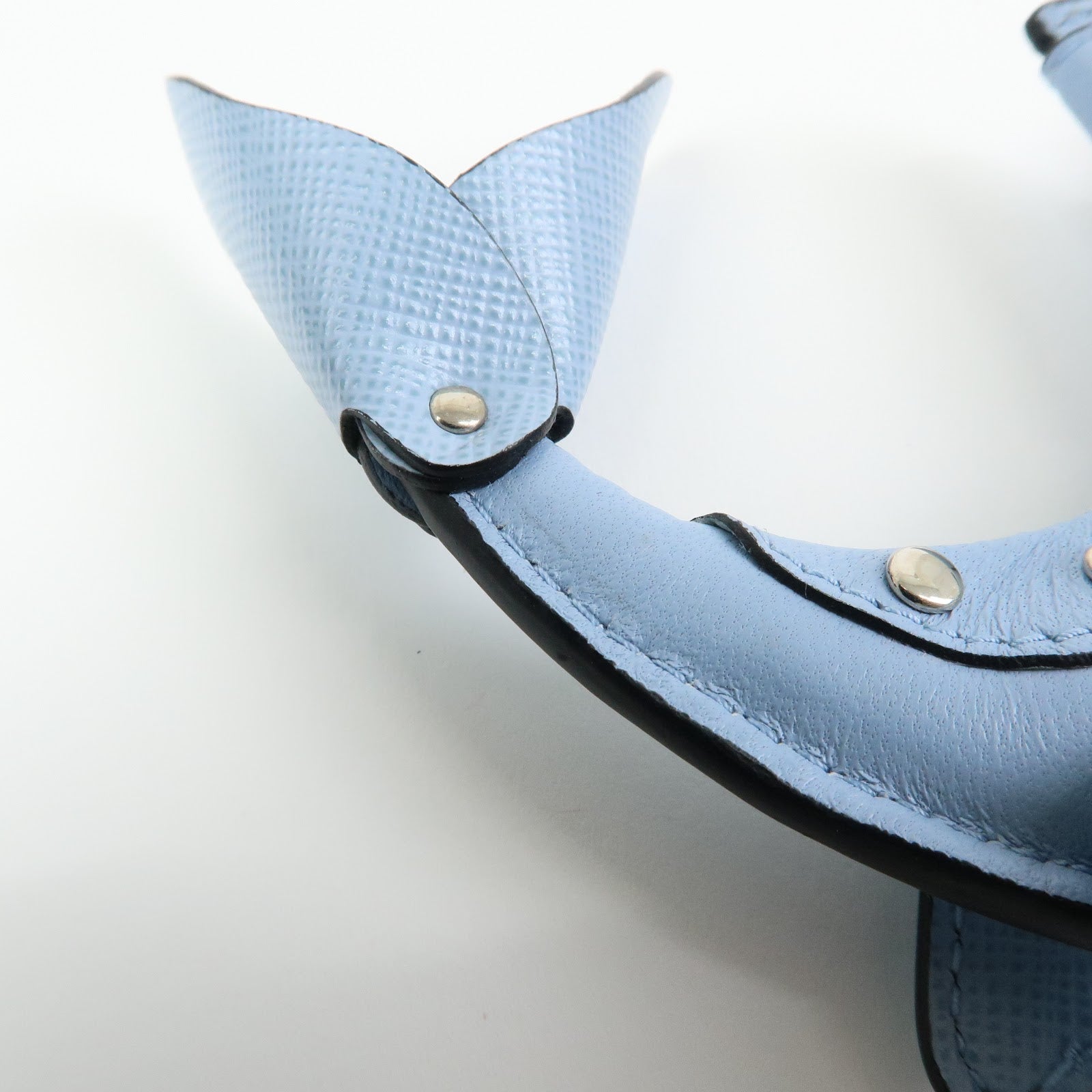 PRADA Triangle Logo Dolphin Motif Leather Key Charm Light Blue