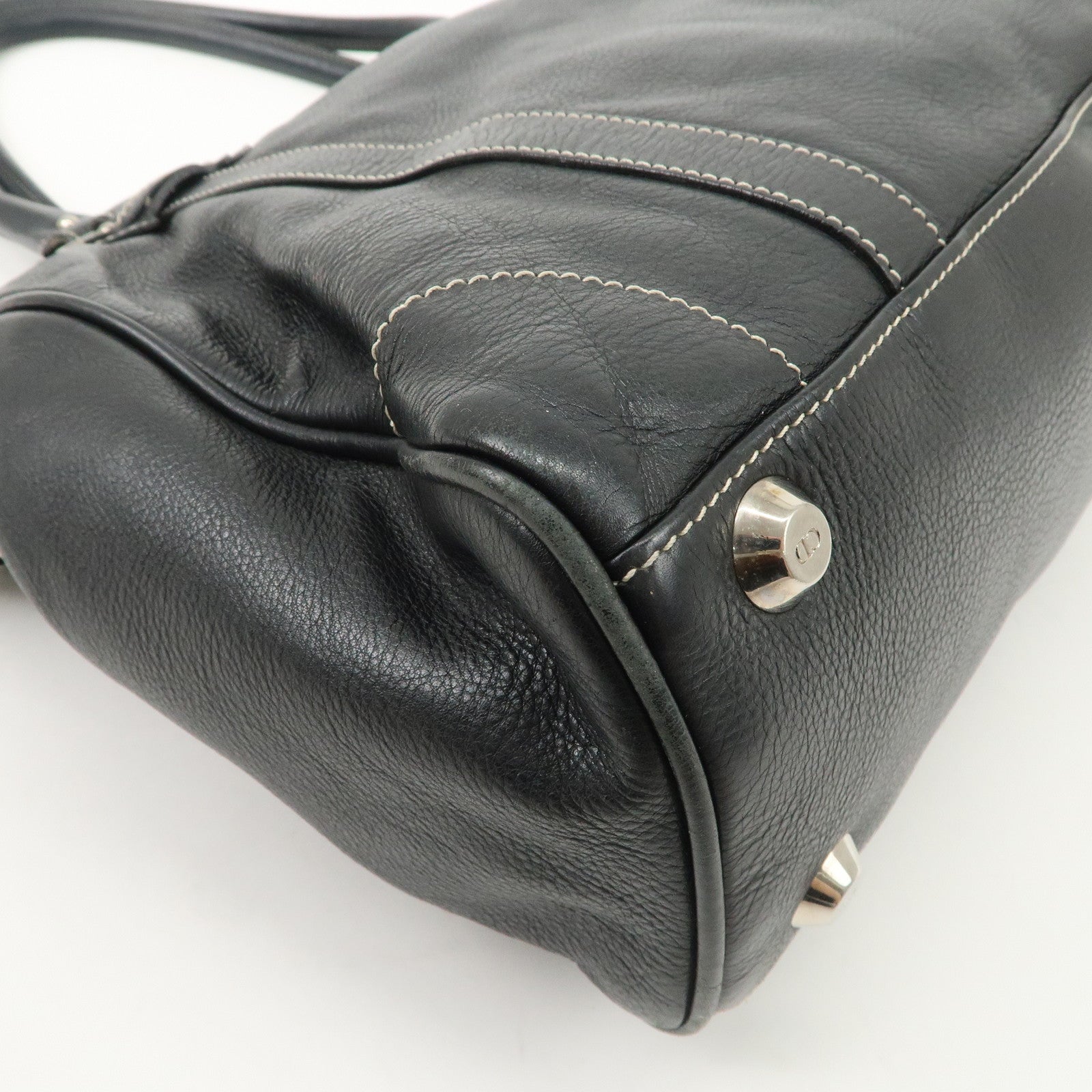 Christian Dior Leather Shoulder Bag Hand Bag Black Silver HDW