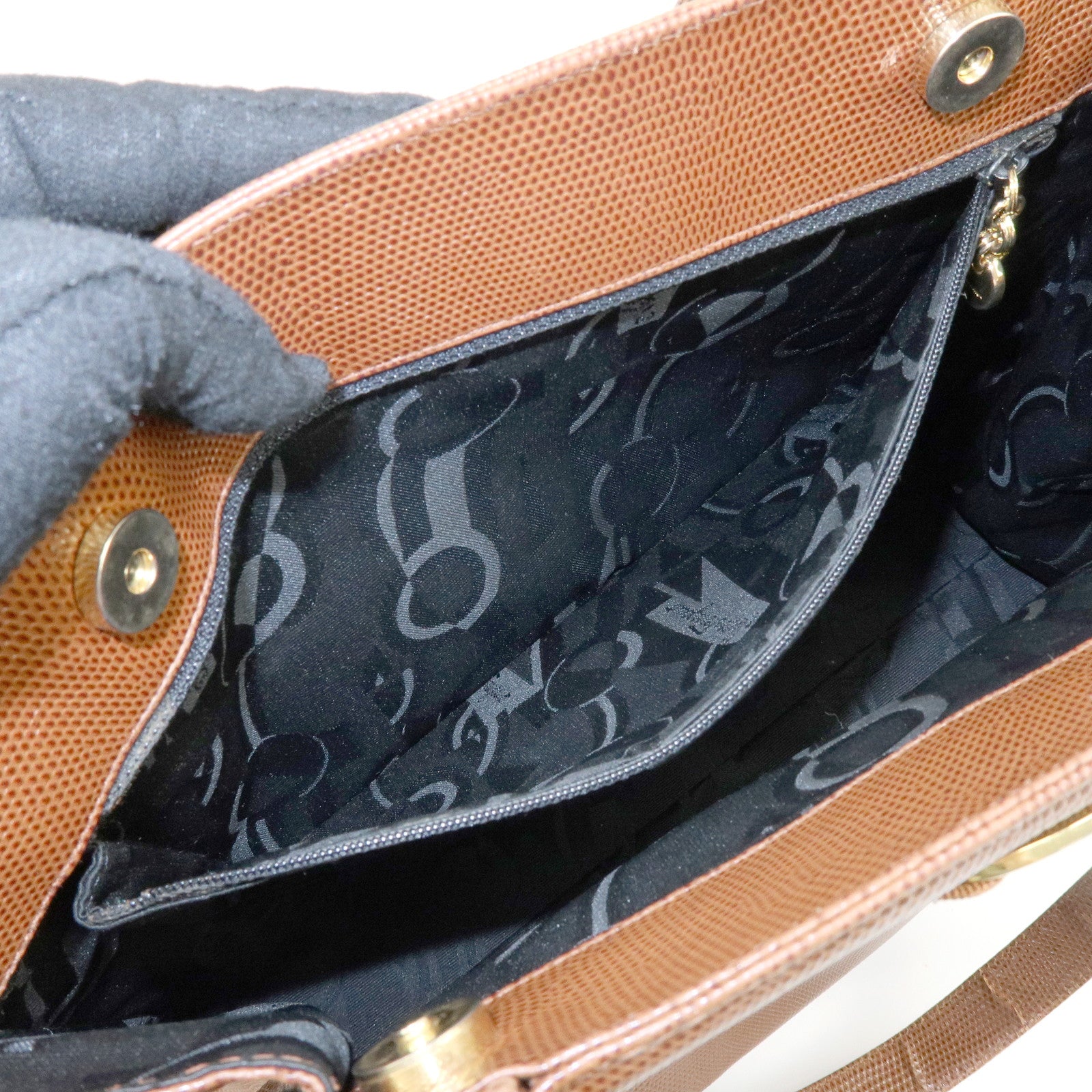 Ferragamo Vara Embossed Leather Tote Bag Shoulder Bag Brown