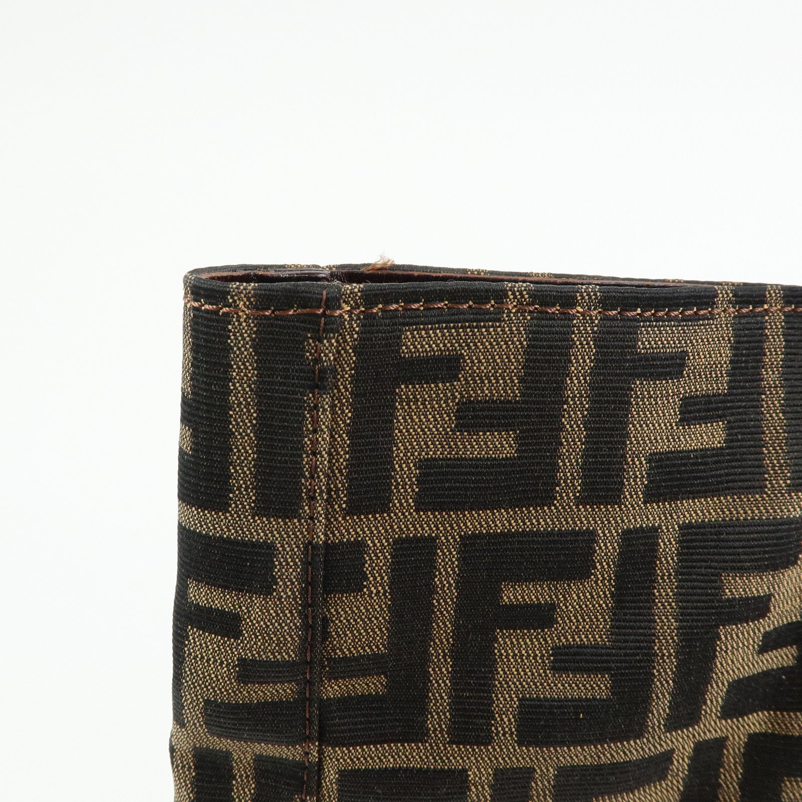 FENDI Zucca Canvas Leather Tote Bag Shoulder Bag Brown 16329