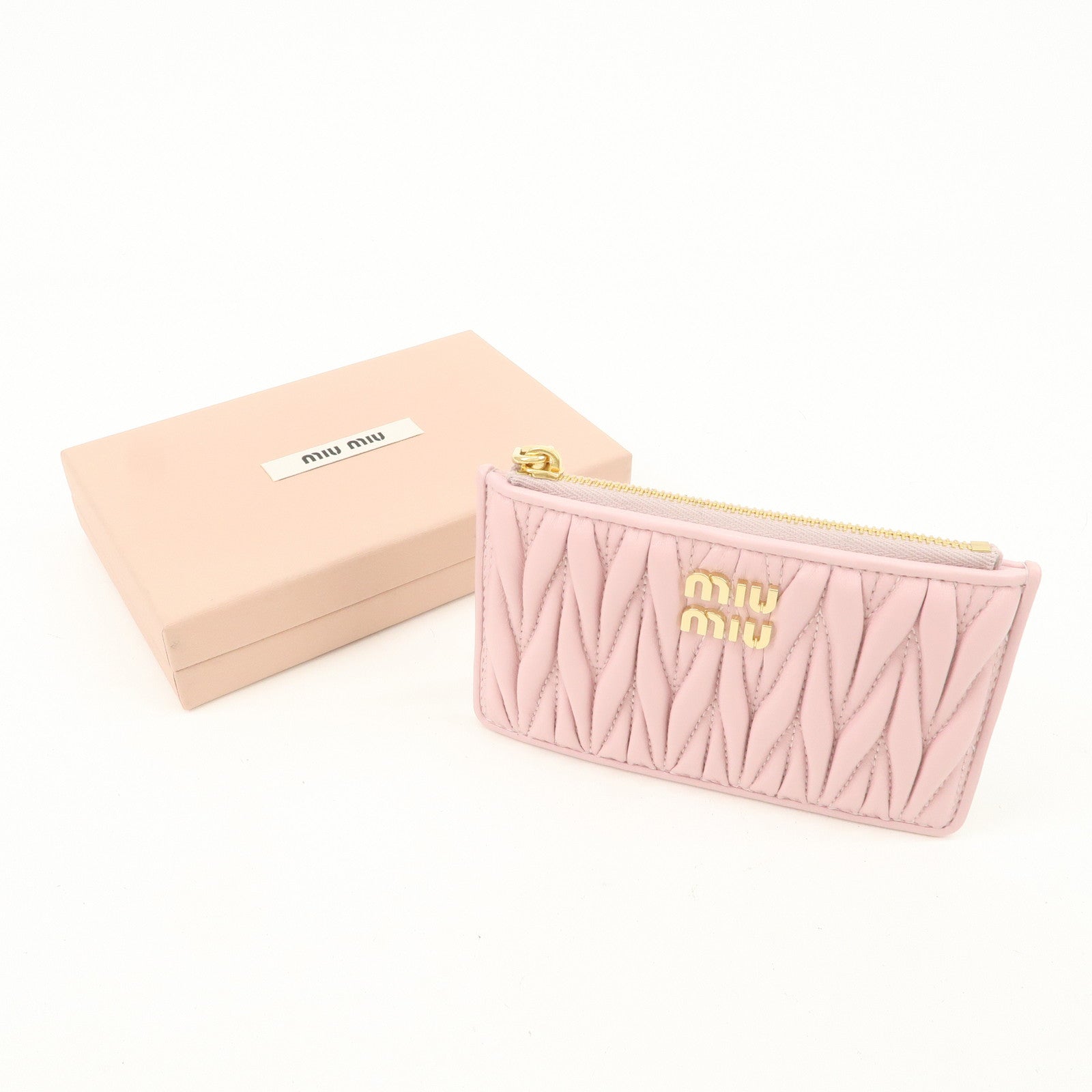MIU MIU Matelasse Leather Fragment Case Card Case Pink 5MB060