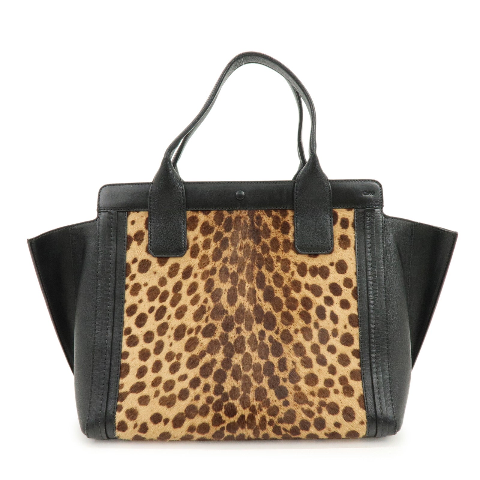 Chloe Allison Unborn Calf Leather Tote Bag Hand Bag Leopard Black
