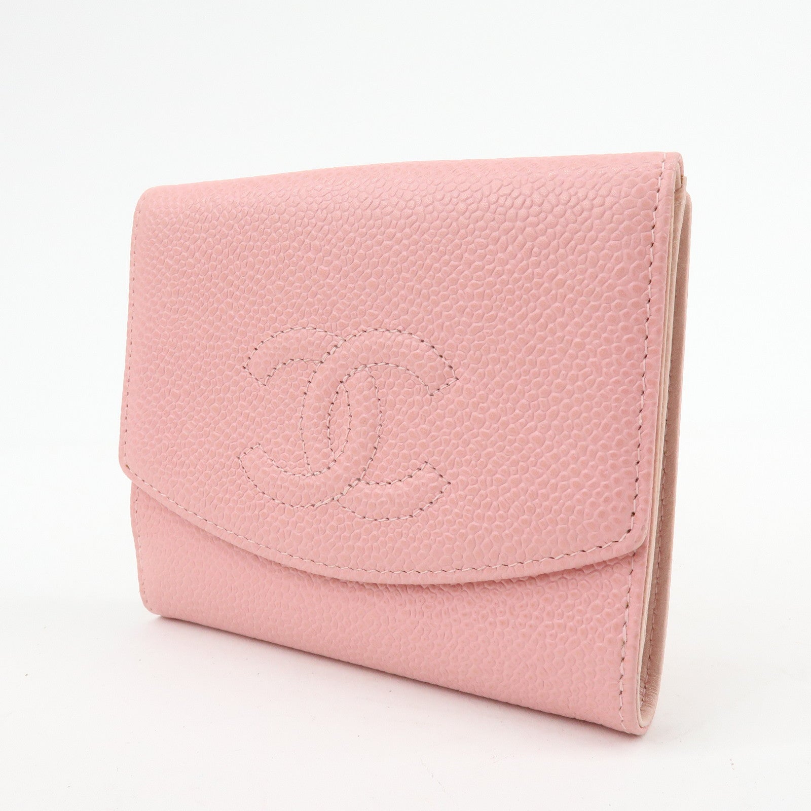 CHANEL COCO Mark Caviarskin Bi-fold Wallet Compact Wallet Pink
