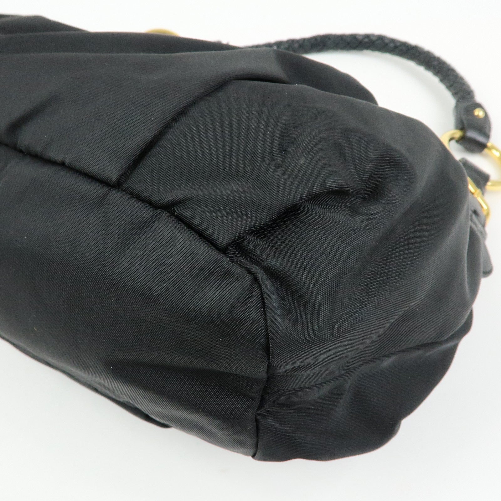 PRADA Ribbon Nylon Leather Shoulder Bag Hand Bag Black