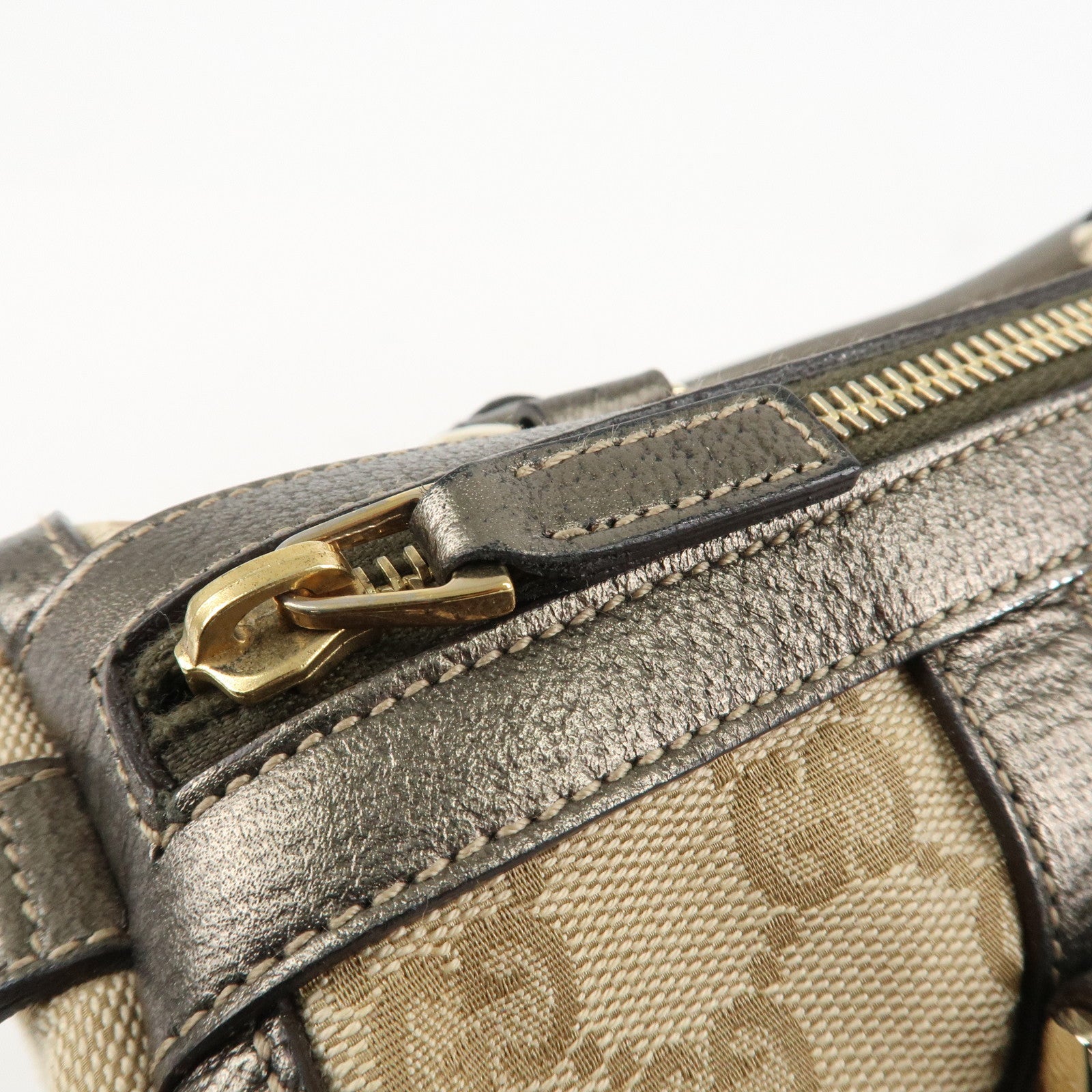 GUCCI Abbey GG Canvas Leather Mini Boston Bag Beige Silver 130942 Used