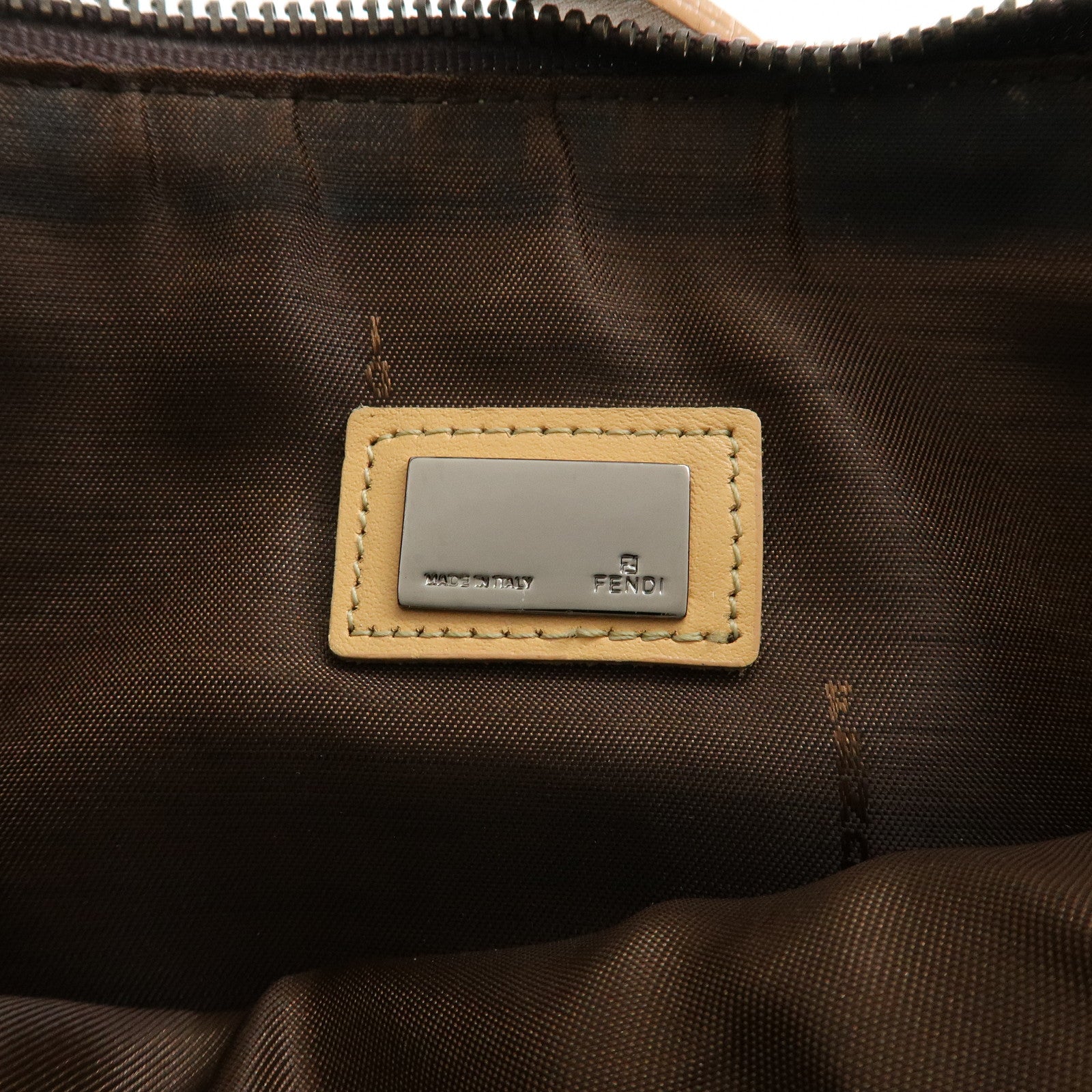 FENDI Zucchino Canvas Leather Shoulder Bag Hand Bag Beige 8BR144