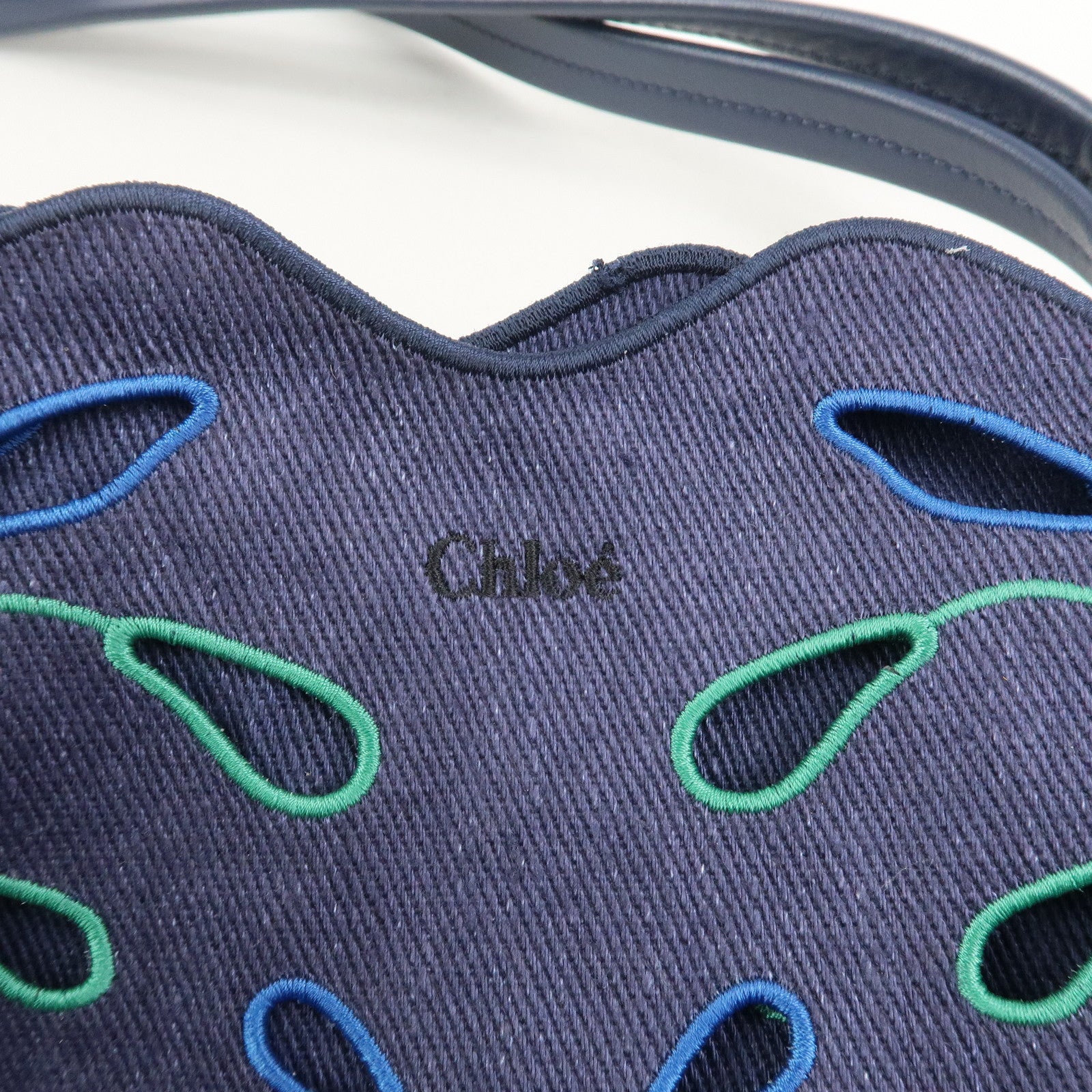 Chloe Kamilla Canvas Leather Tote Bag Shoulder Bag Navy Multicolor