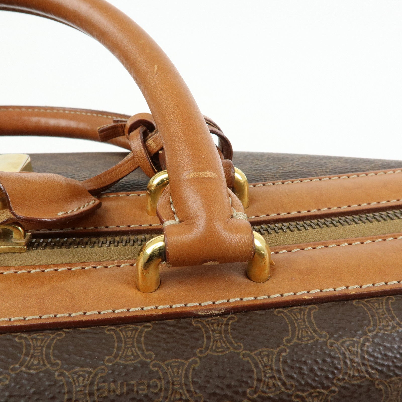 CELINE Macadam PVC Leather 2WAY Bag Boston Bag Shoulder Bag Brown