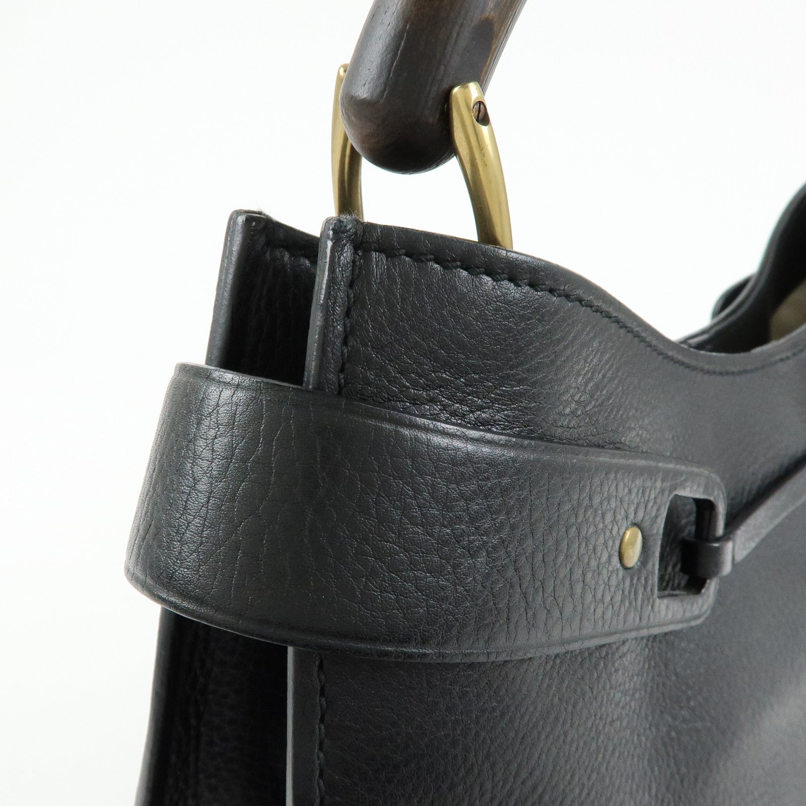 GUCCI Bamboo Leather Bamboo Hand Bag Black 109136