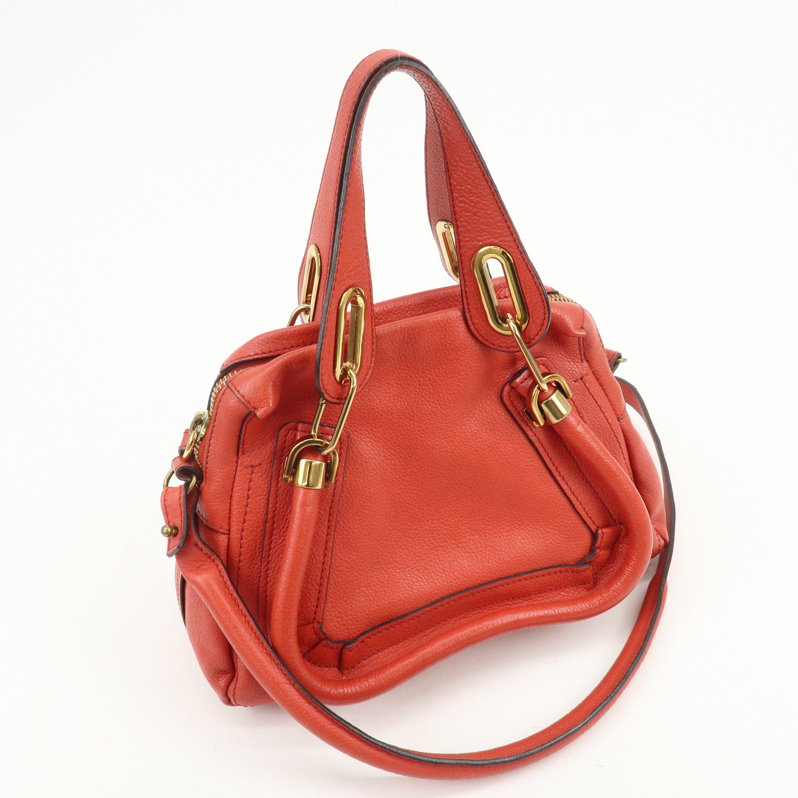 Chloe Paraty Leather 2Way Bag Shoulder Bag Hand Bag Red