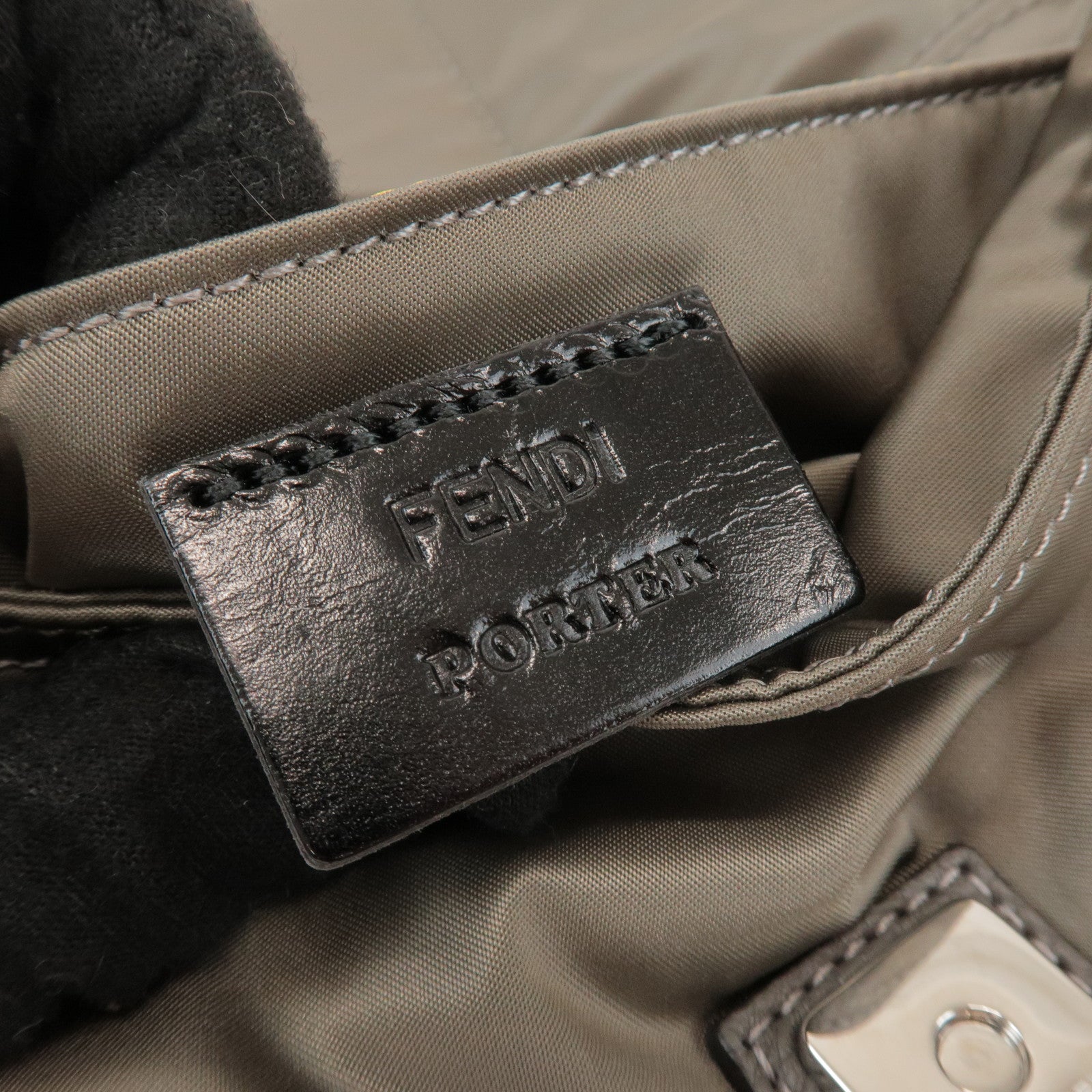 FENDI × PORTER Nylon Leather Baguette Mini 2WAY Bag Grey 7AS138