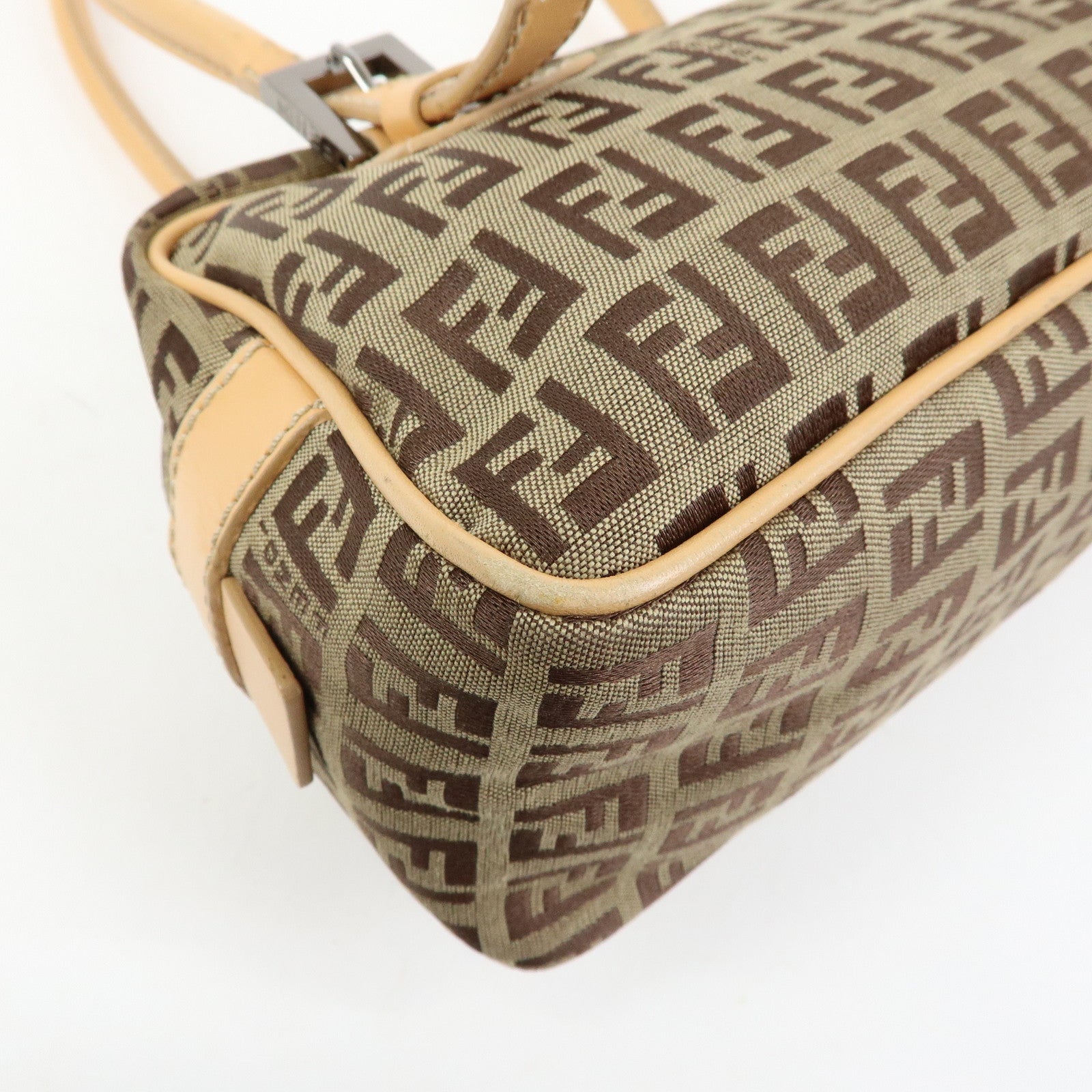 FENDI Zucchino Canvas Leather Small Boston Hand Bag Brown 8BN004