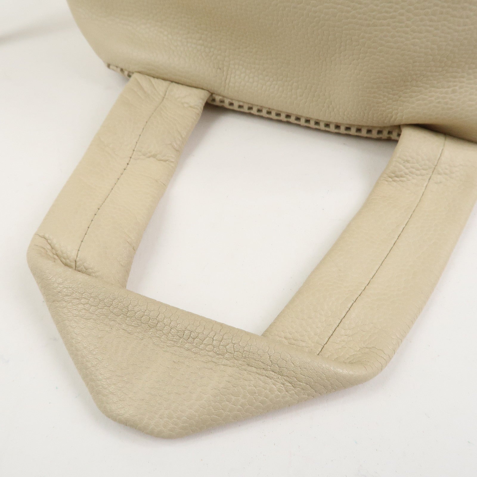 CHANEL Punching COCO Mark Caviarskin Hand Bag Beige