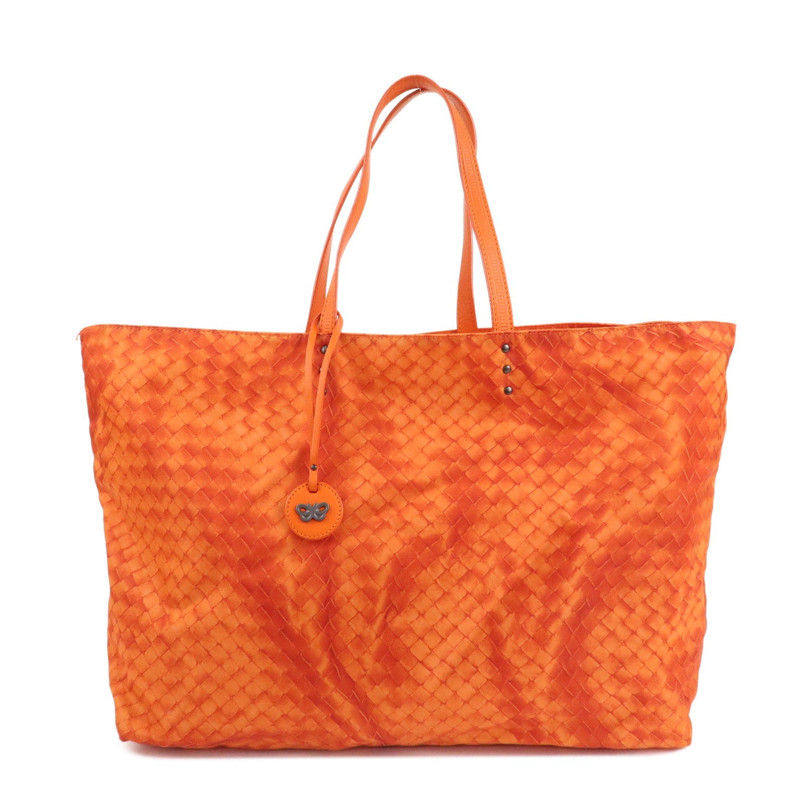 BOTTEGA VENETA Intrecciato Lujon Nylon Leather Tote Bag Orange Used