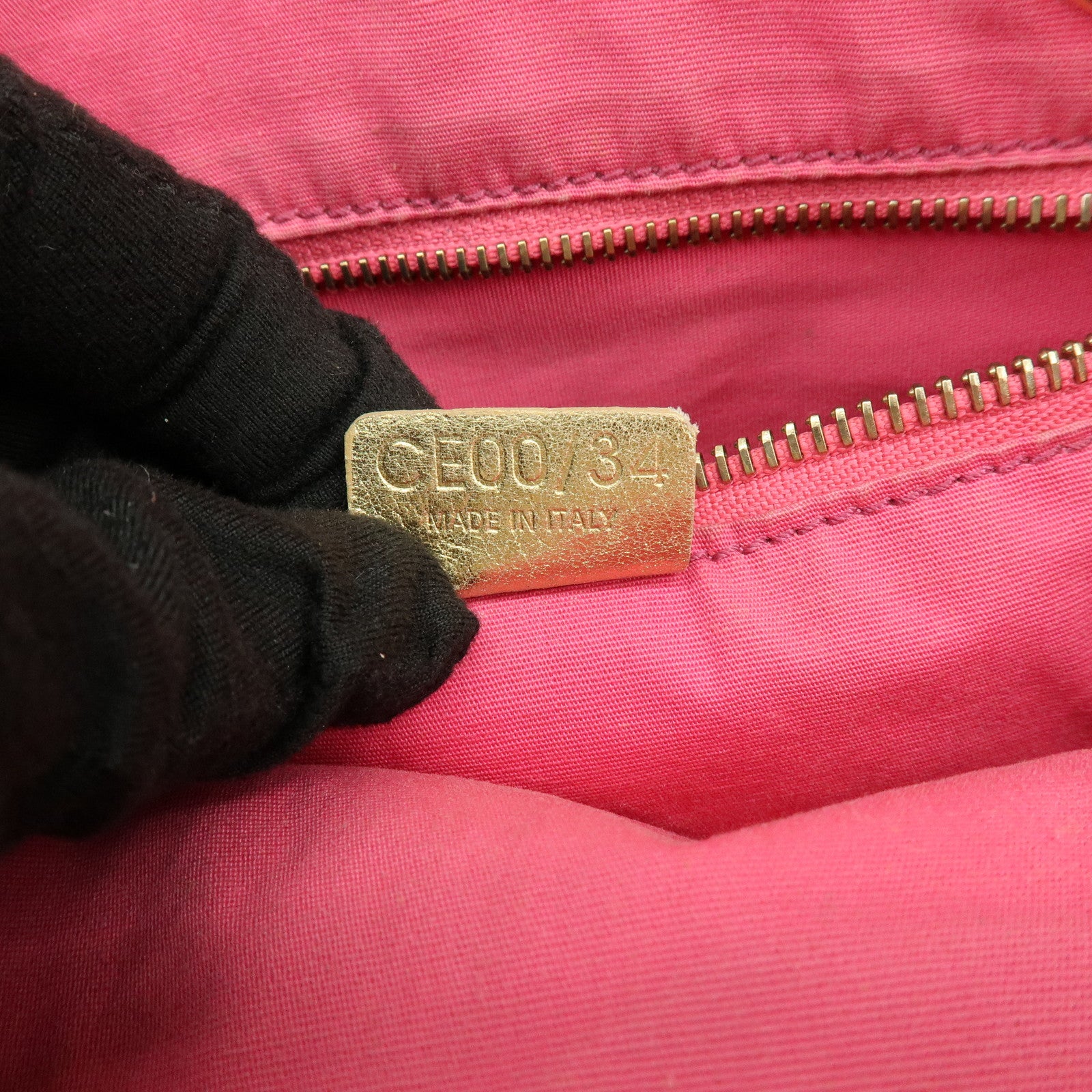 CELINE Macadam Logo Canvas Leather Tote Bag Shoulder Bag Pink Gold