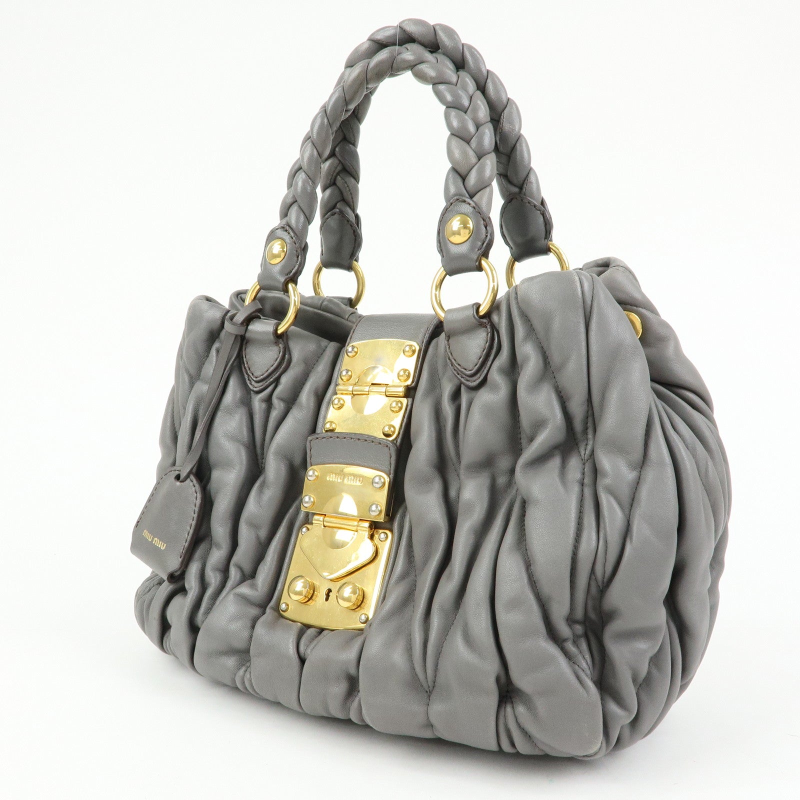 MIU MIU Matelasse Nappa Leather Hand Bag Gray RN0473