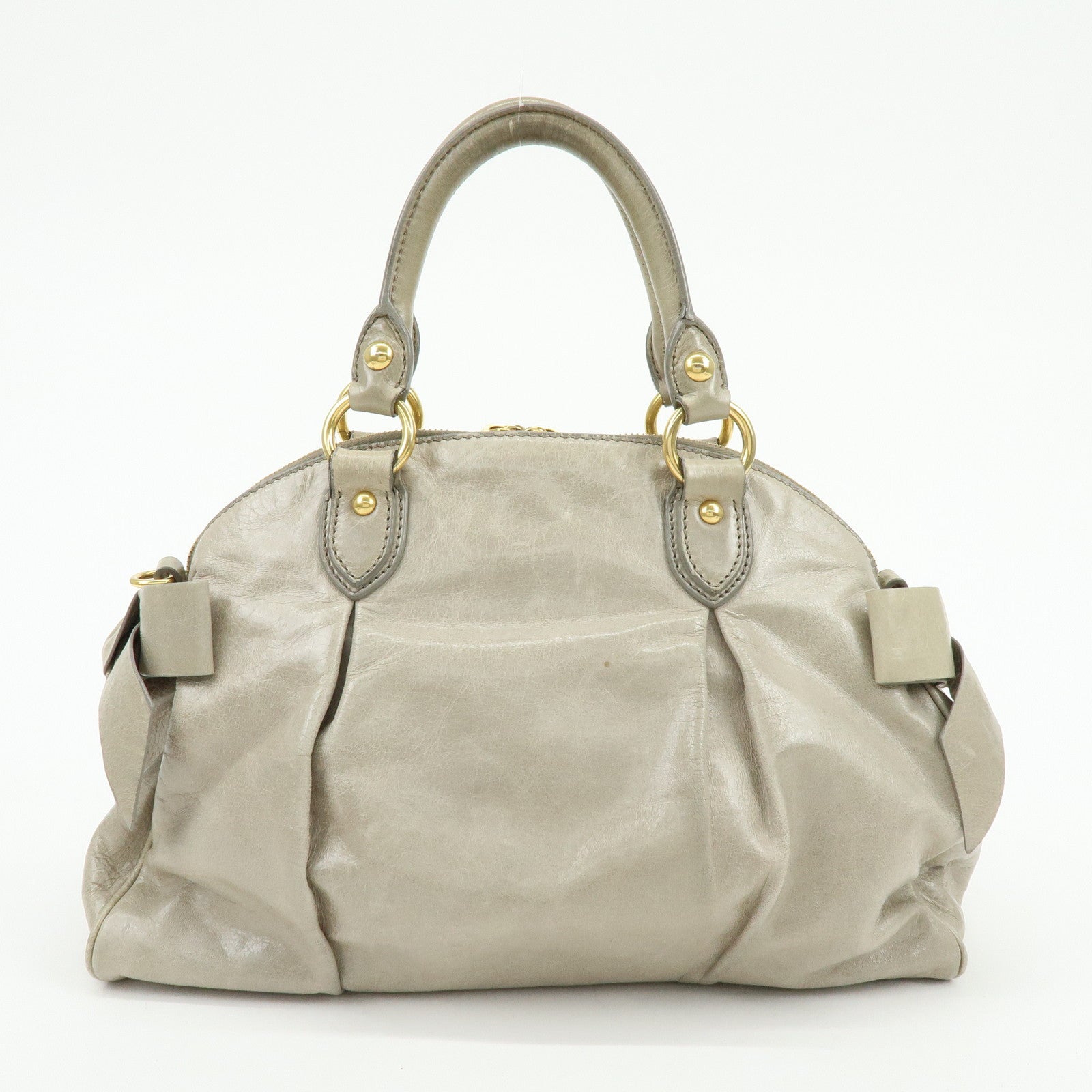 MIU MIU Leather Ribbon 2Way Bag Hand Bag Shoulder Bag Gray
