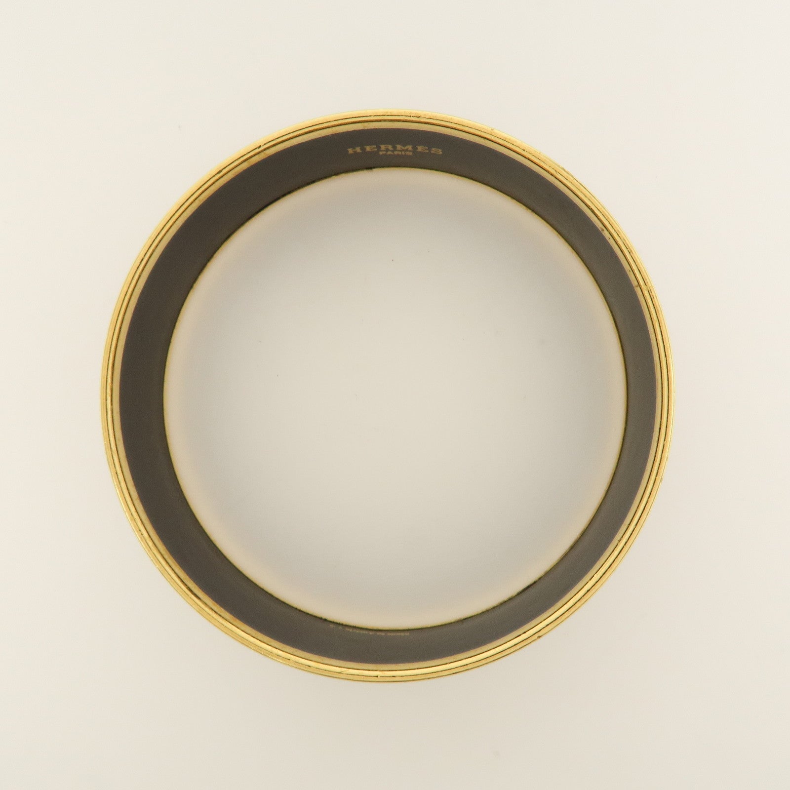 HERMES Email GM Gold Plated Bangle Bracelet White Blue