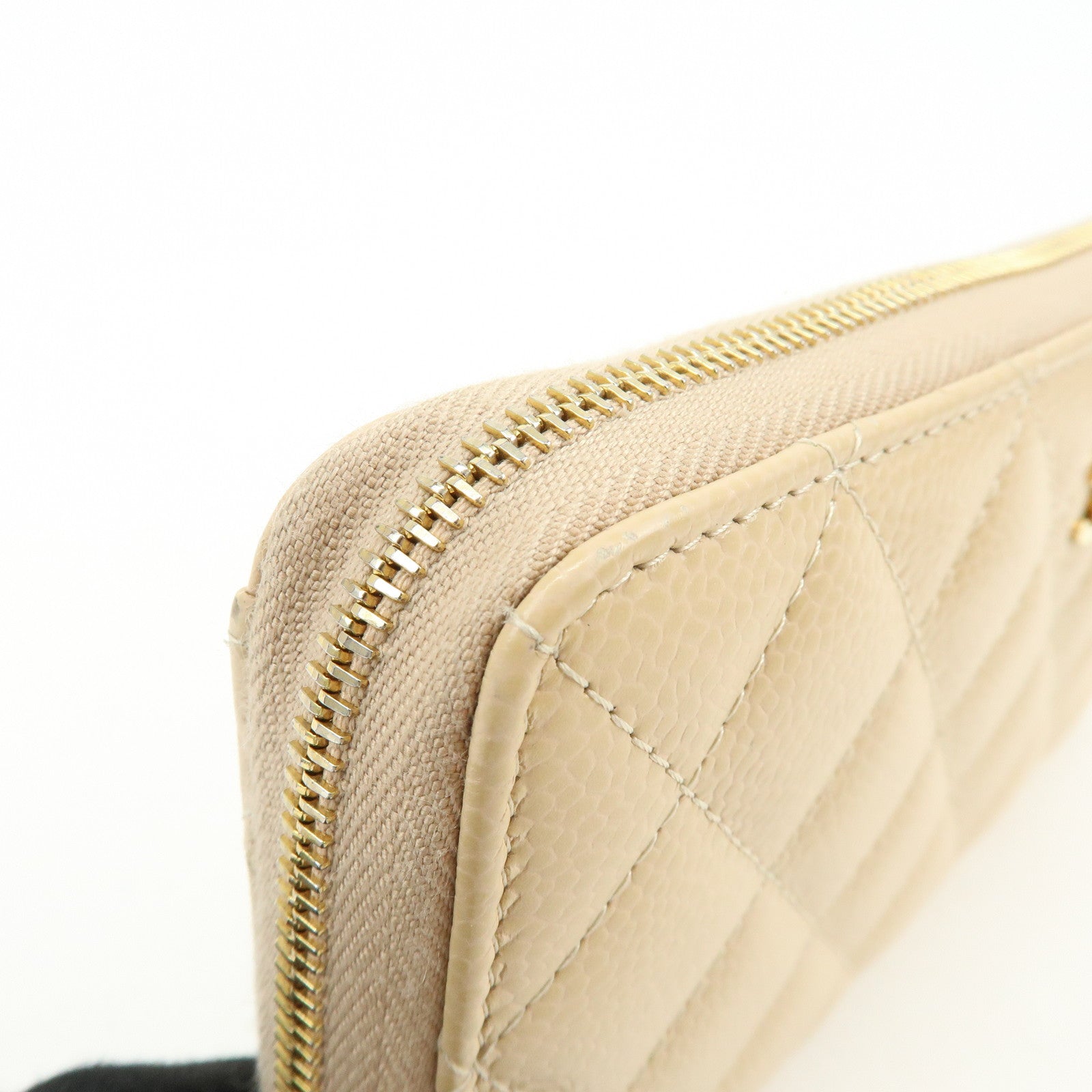 CHANEL Matelasse COCO Mark Caviarskin Zipppy Long Wallet Beige