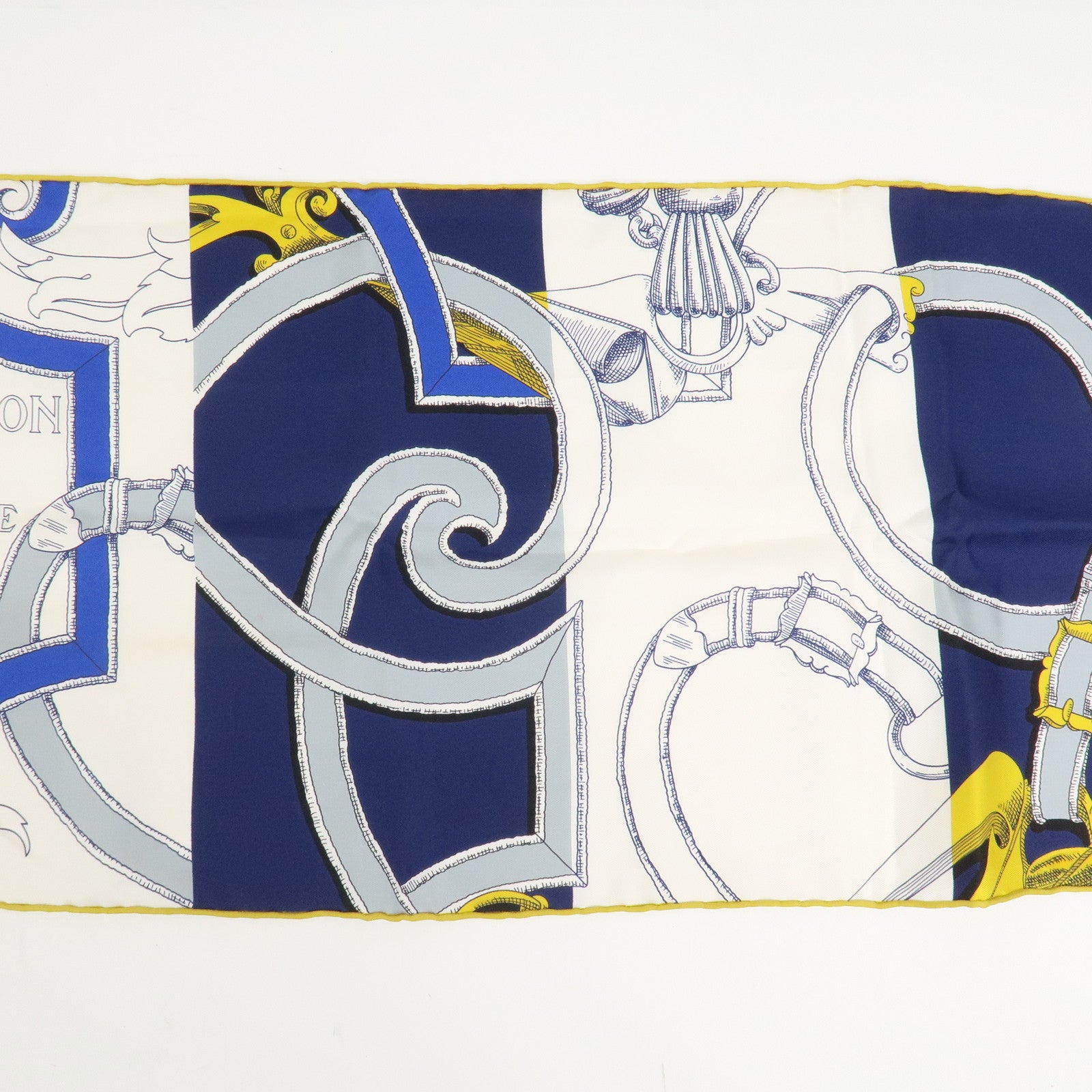 HERMES Maxi Twilly Silk 100% Scarf L'INSTRVCTION DV ROY Blue White