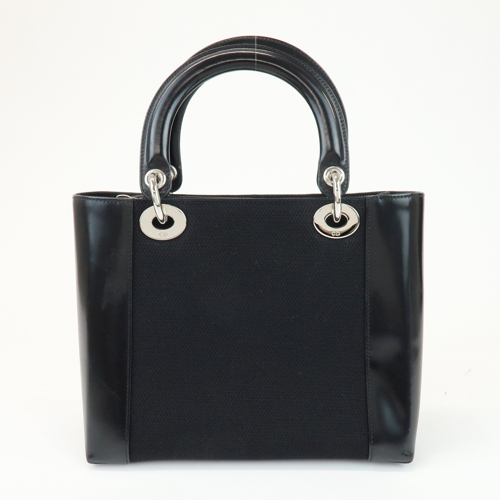 Christian Dior Lady Dior Canvas Patent Leather Hand Bag Black