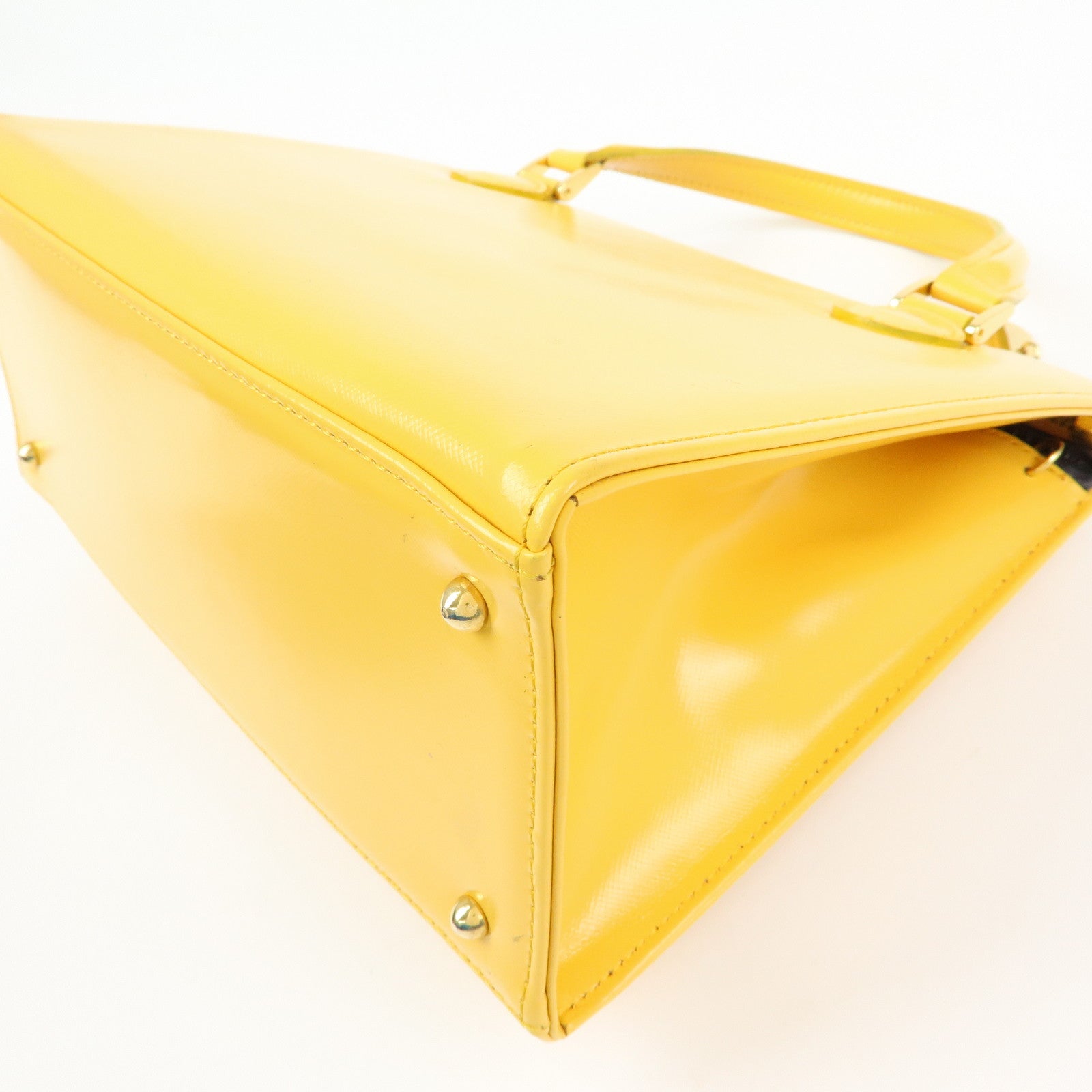 VERSACE Leather Charm 2Way Bag Hand Bag Shoulder Bag Yellow
