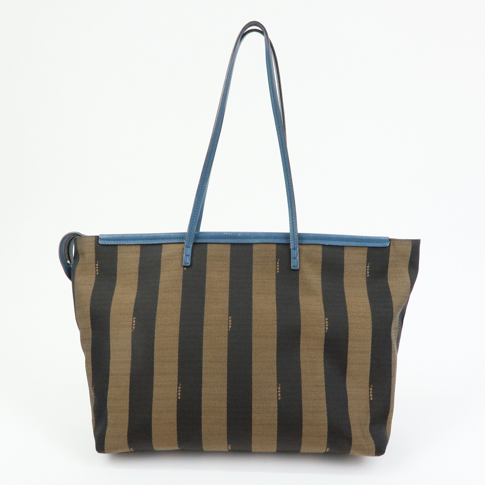 FENDI Pequin Canvas Leather Tote Bag Shoulder Bag Brown Navy 8BH185