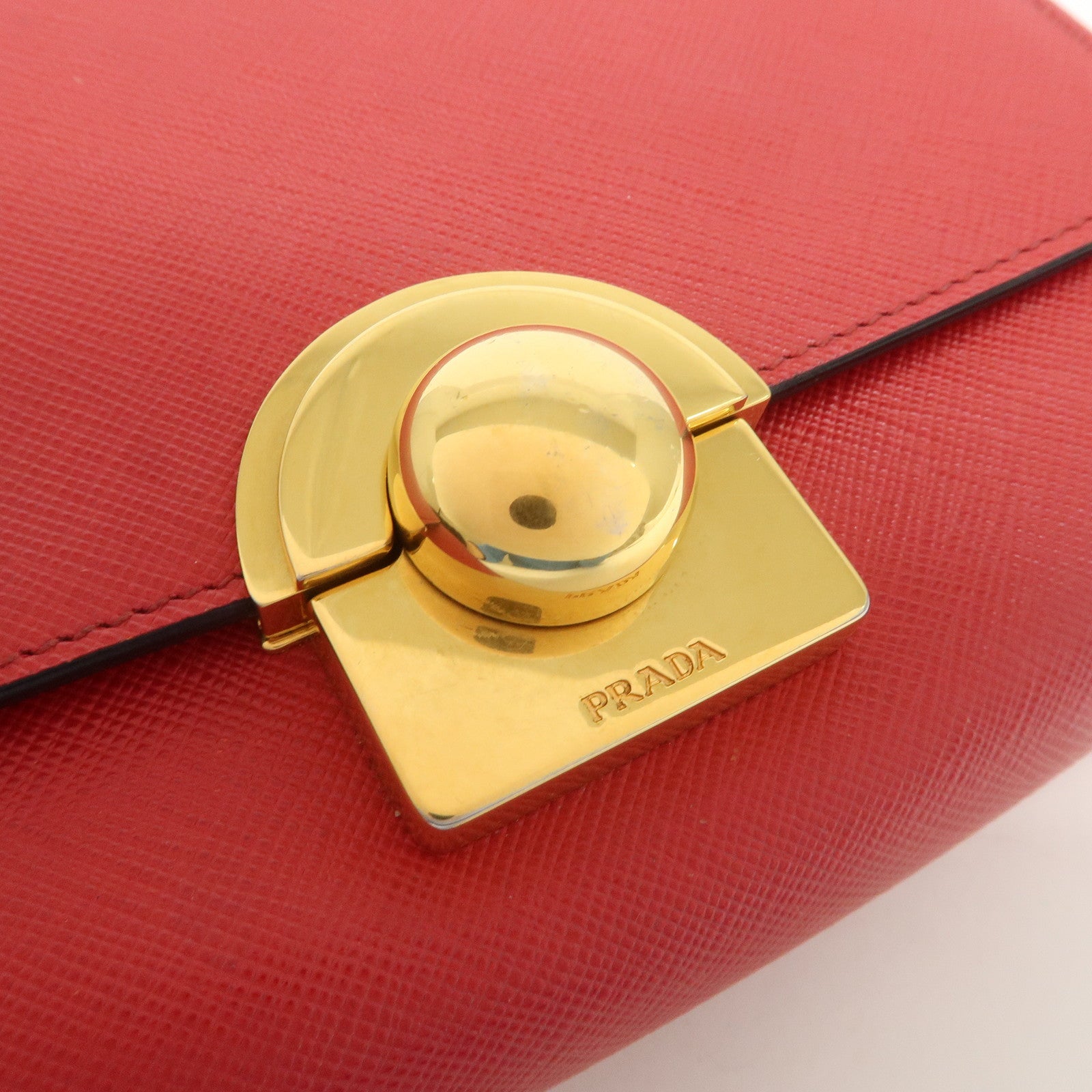 PRADA Logo Saffiano Leather Chain Shoulder Bag Red 1BH007