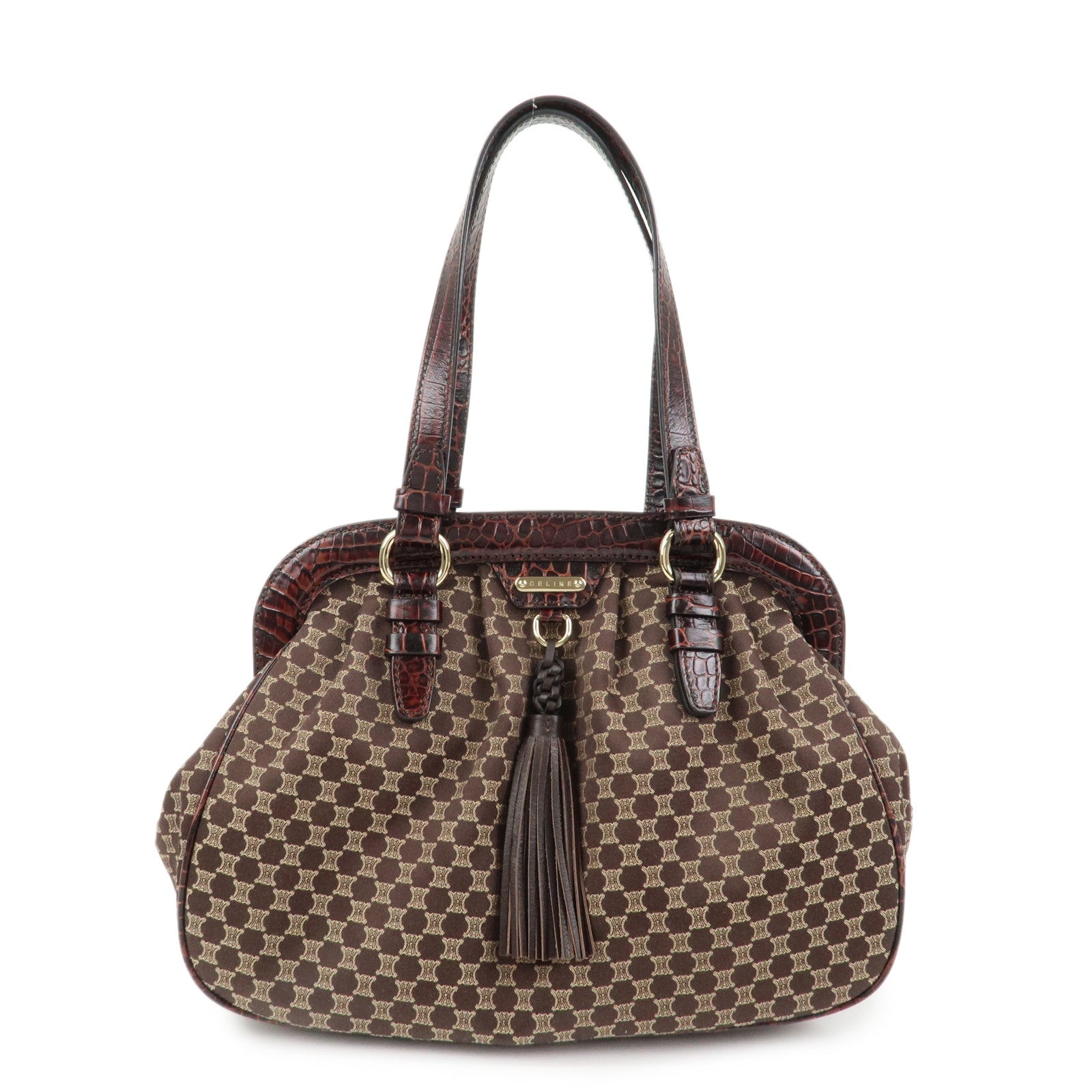 CELINE Macadam Canvas Emboss Leather Shoulder bag Dark Brown