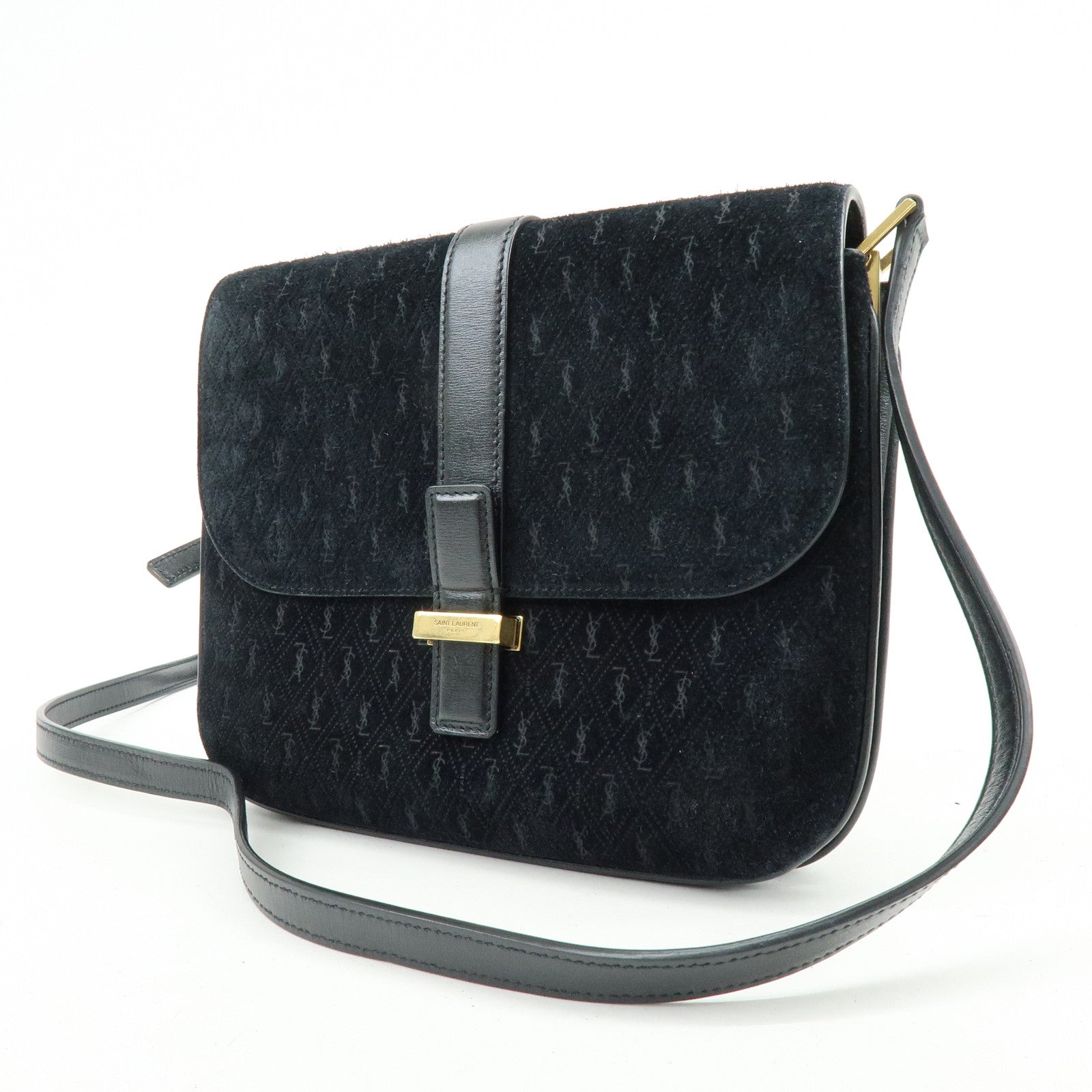 SAINT LAURENT PARIS Le Monogram Suede Leather Shoulder Bag Black