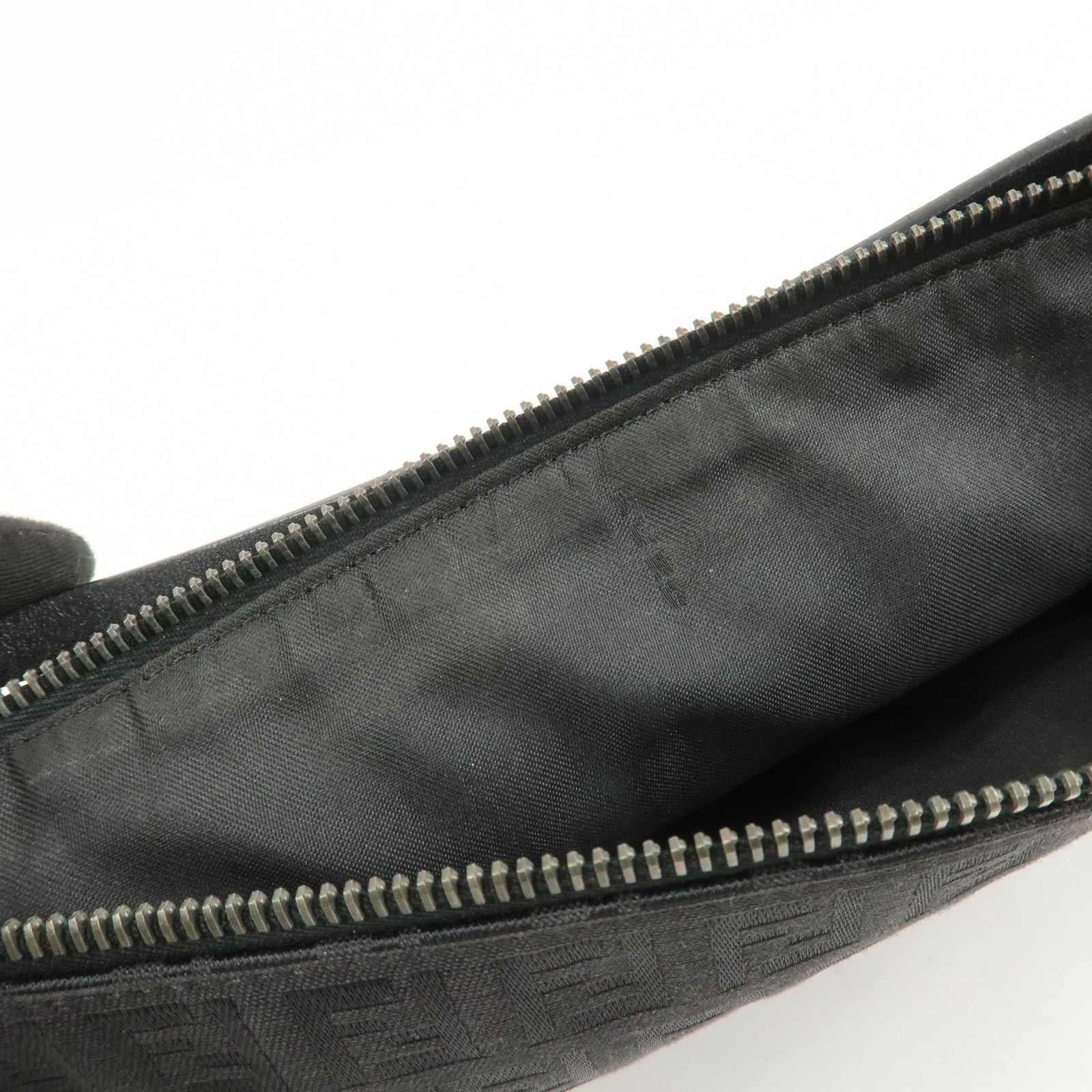 FENDI Zucchino Canvas Leather Shoulder Bag Hand Bag Black