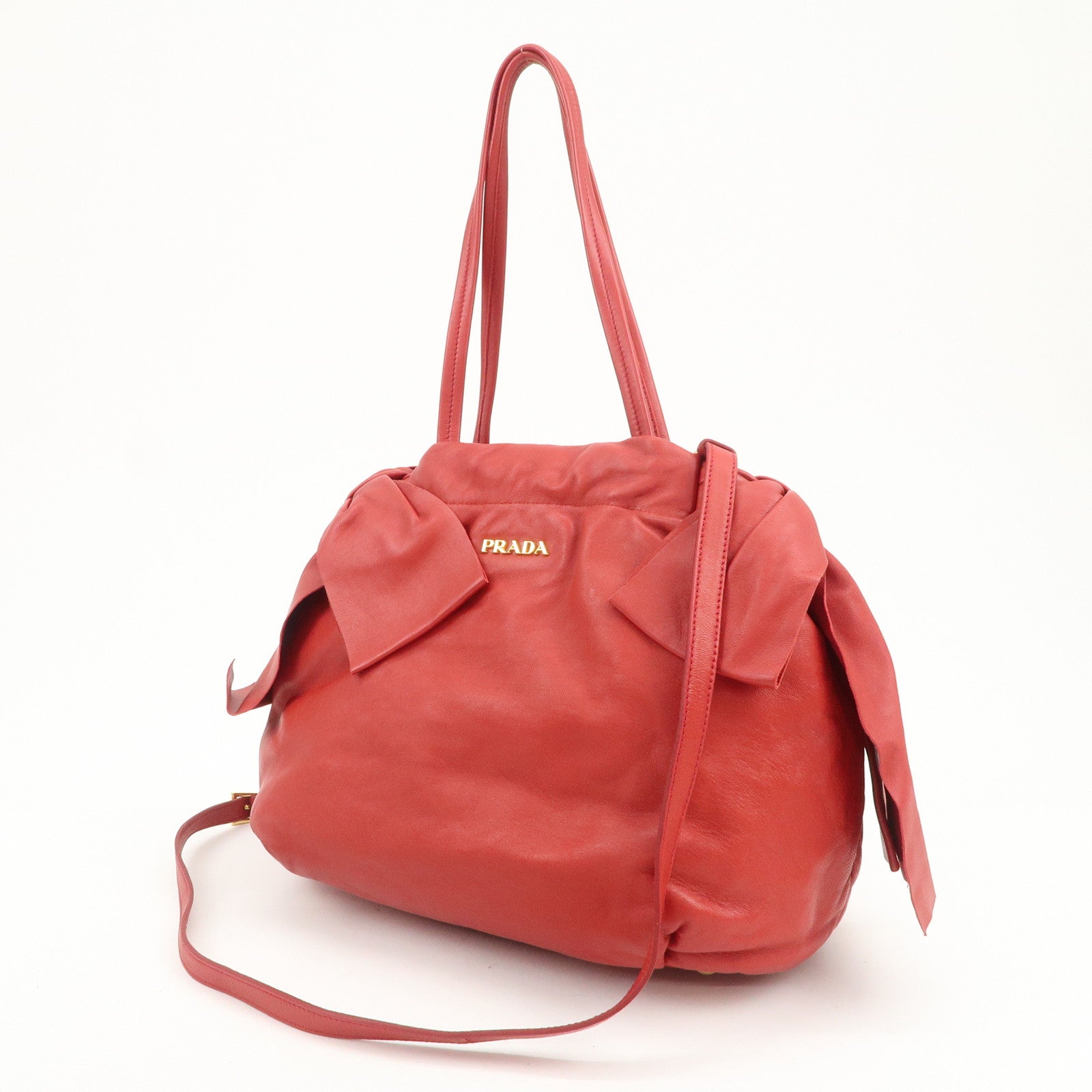 PRADA Logo Leather 2Way Bag Hand Bag Shoulder Bag Red BR4205