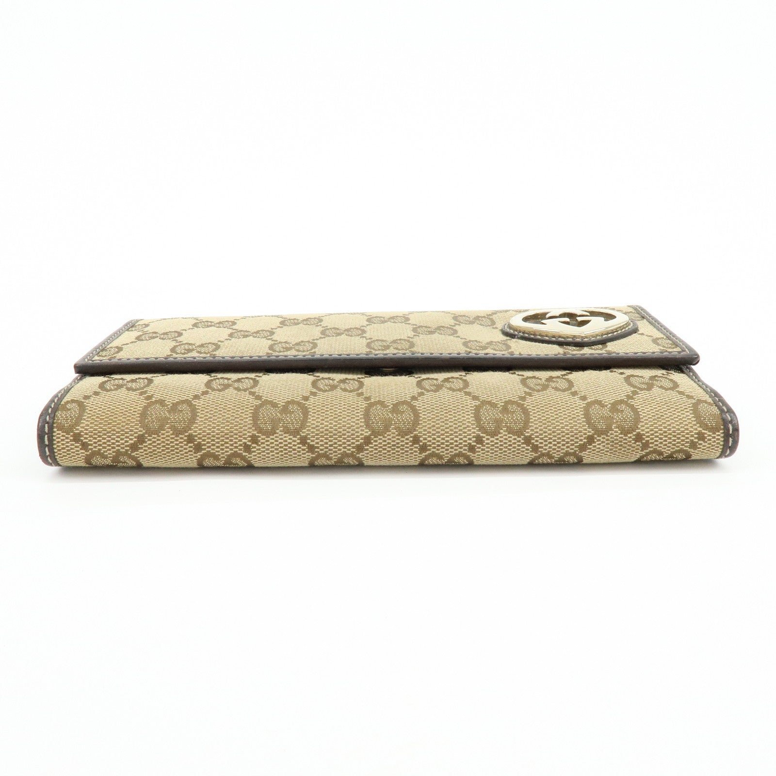 GUCCI Lovely Heart GG Canvas Leather Long Wallet Brown 245723