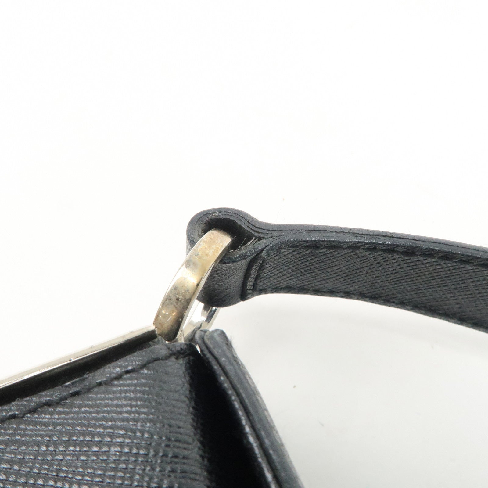 Ferragamo Gancini Leather Shoulder Bag Hand Bag Black Silver HDW
