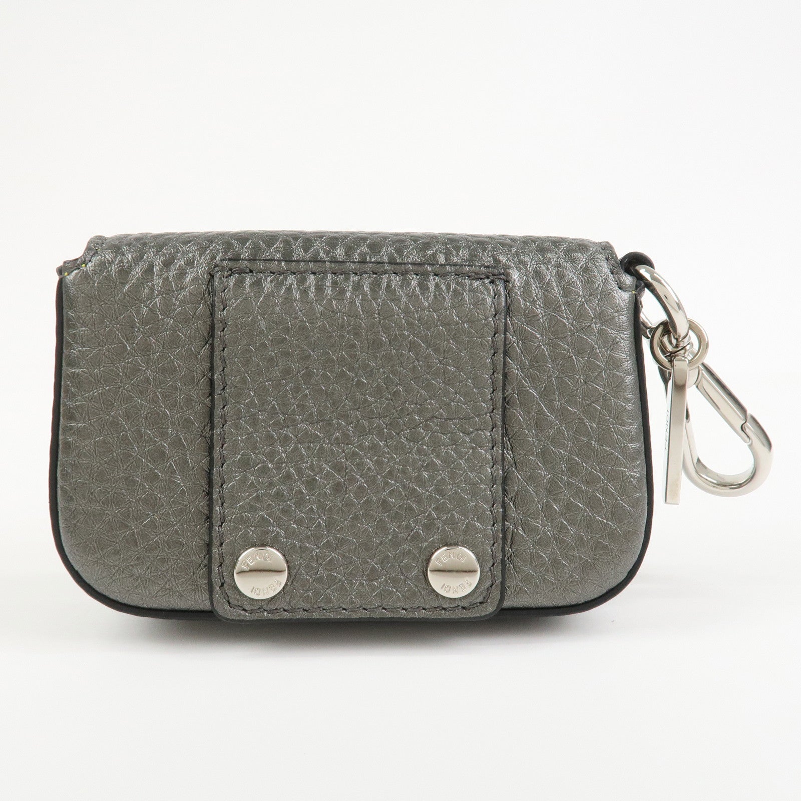 FENDI Nano Baguette Calf Leather Bag Charm Key Chain Silver 7AR809
