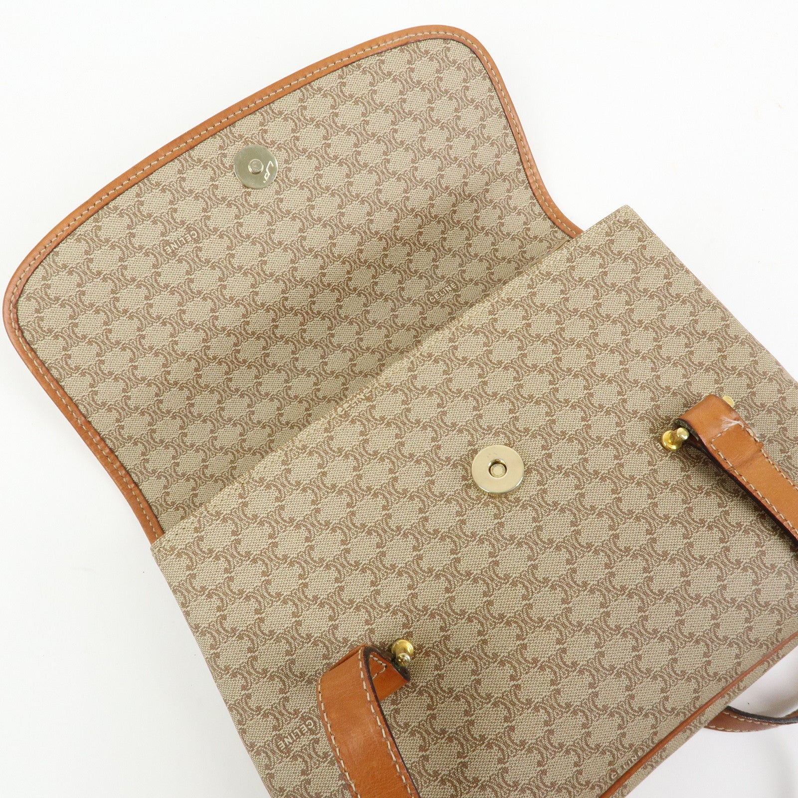 CELINE Logo Macadam PVC Leather Hand Bag Shoulder Bag Beige Brown