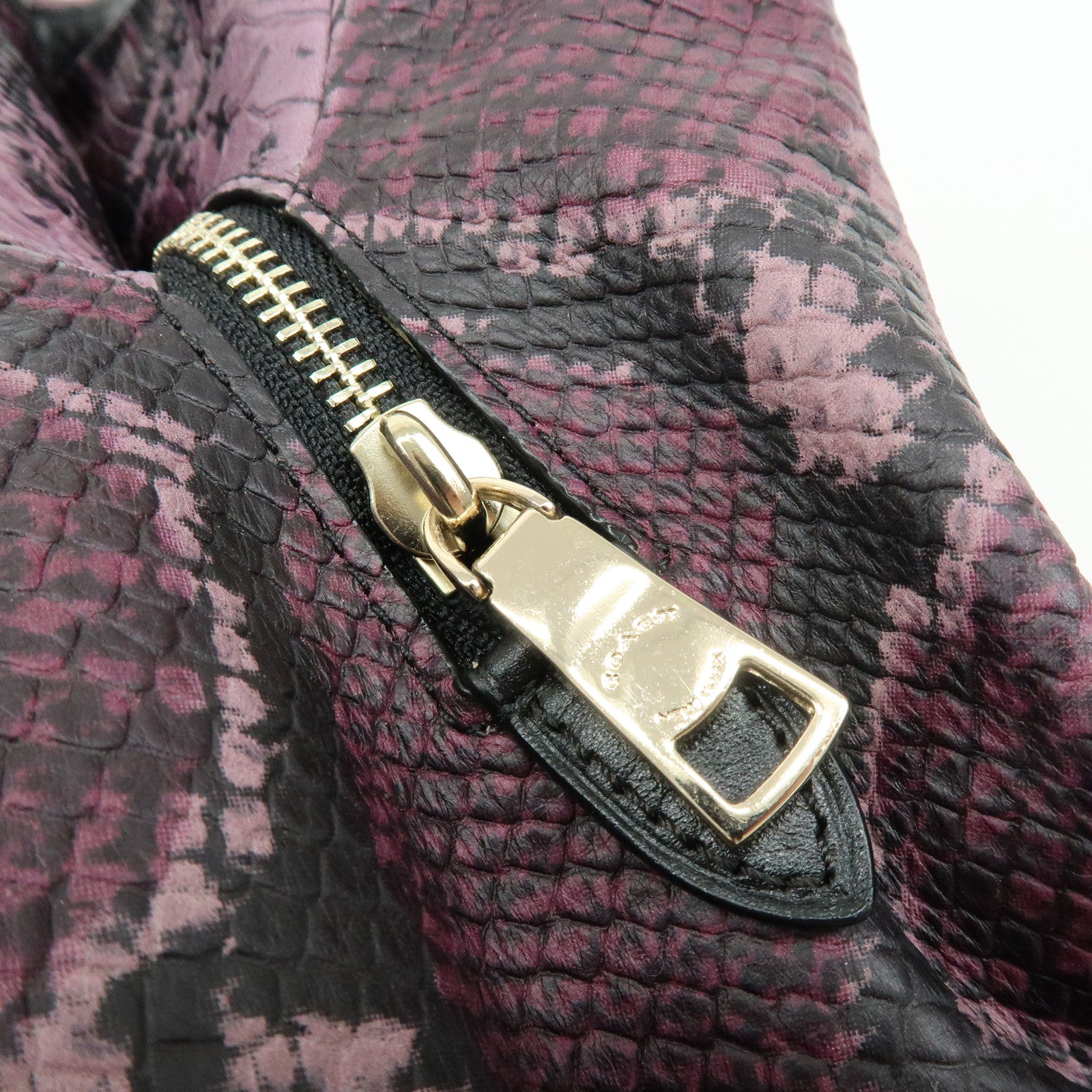 COACH Embossed Leather Python Print Shoulder Bag Purple Black