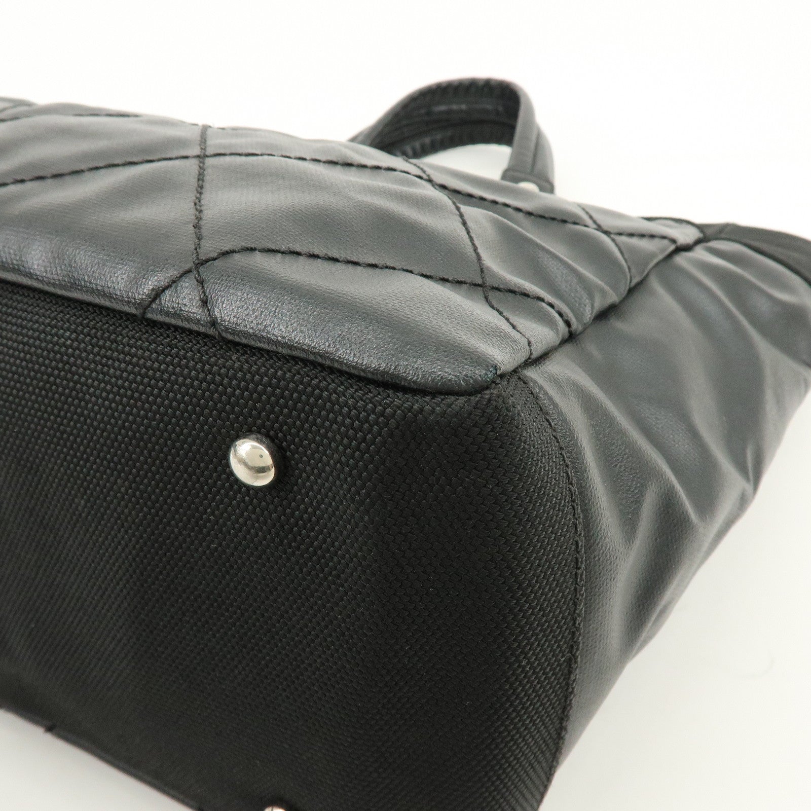 CHANEL PVC Canvas Leather Paris Biarritz MM Tote Hand Bag A34209