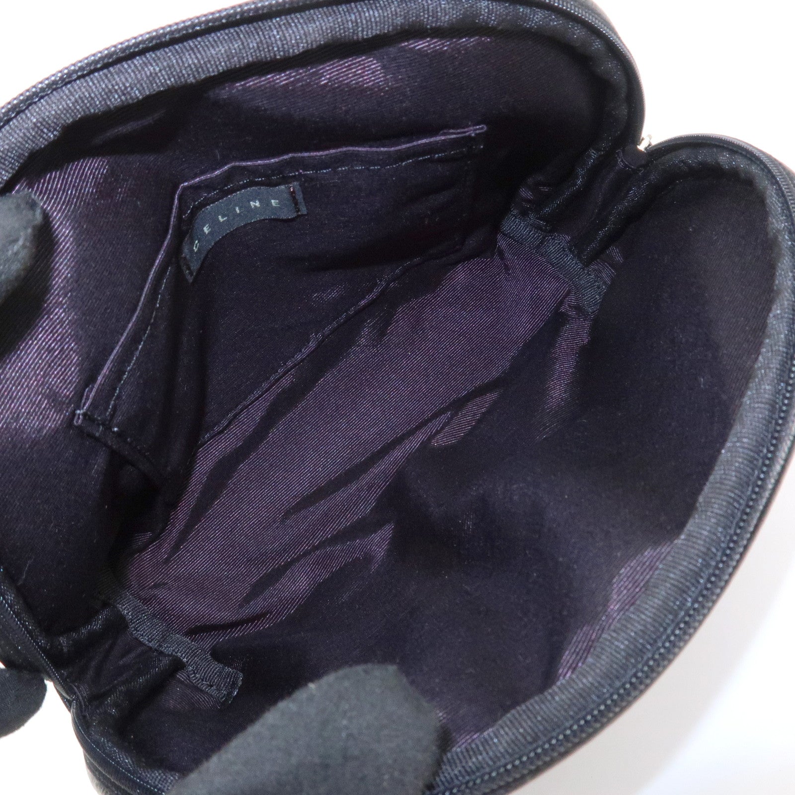 CELINE Macadam Nylon Cosmetic Pouch Logo Plate Black