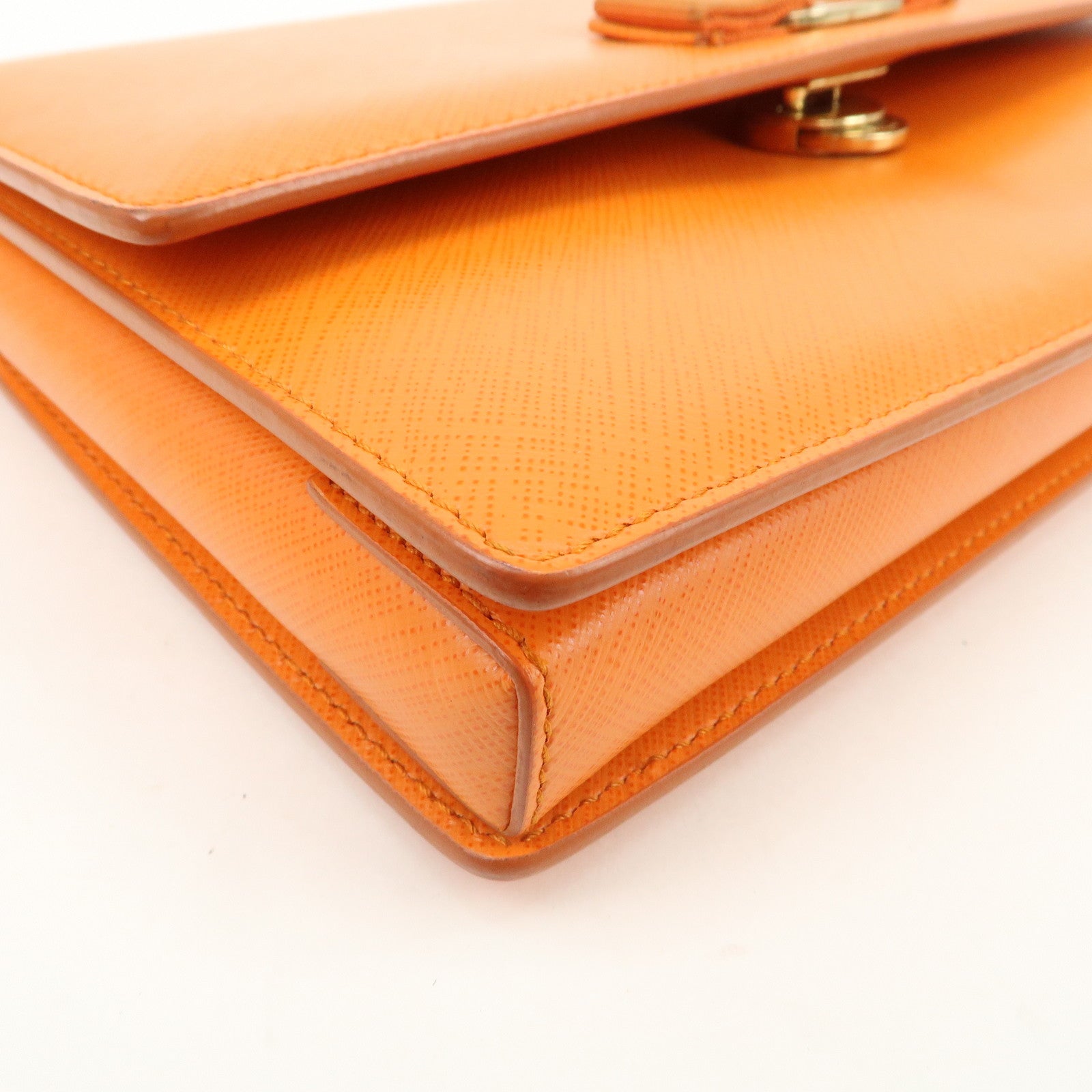 Ferragamo Vara Ribbon Leather Chain Shoulder Bag Hand Bag Orange